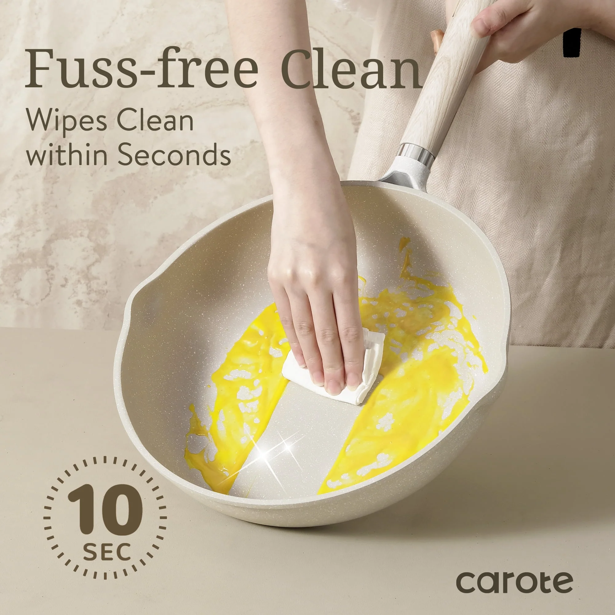 Carote Non Stick Pots and Pans Set, 21 Pcs Induction Kitchen Cookware Sets (Beige Granite)