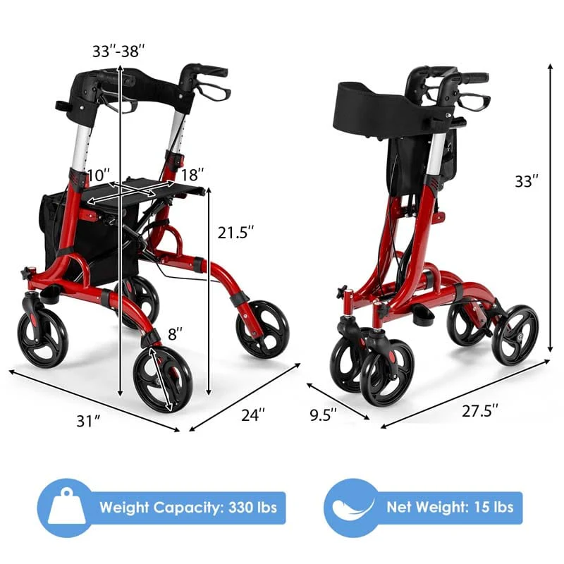 2 in 1 Folding Rollator Walker with Seat & 8