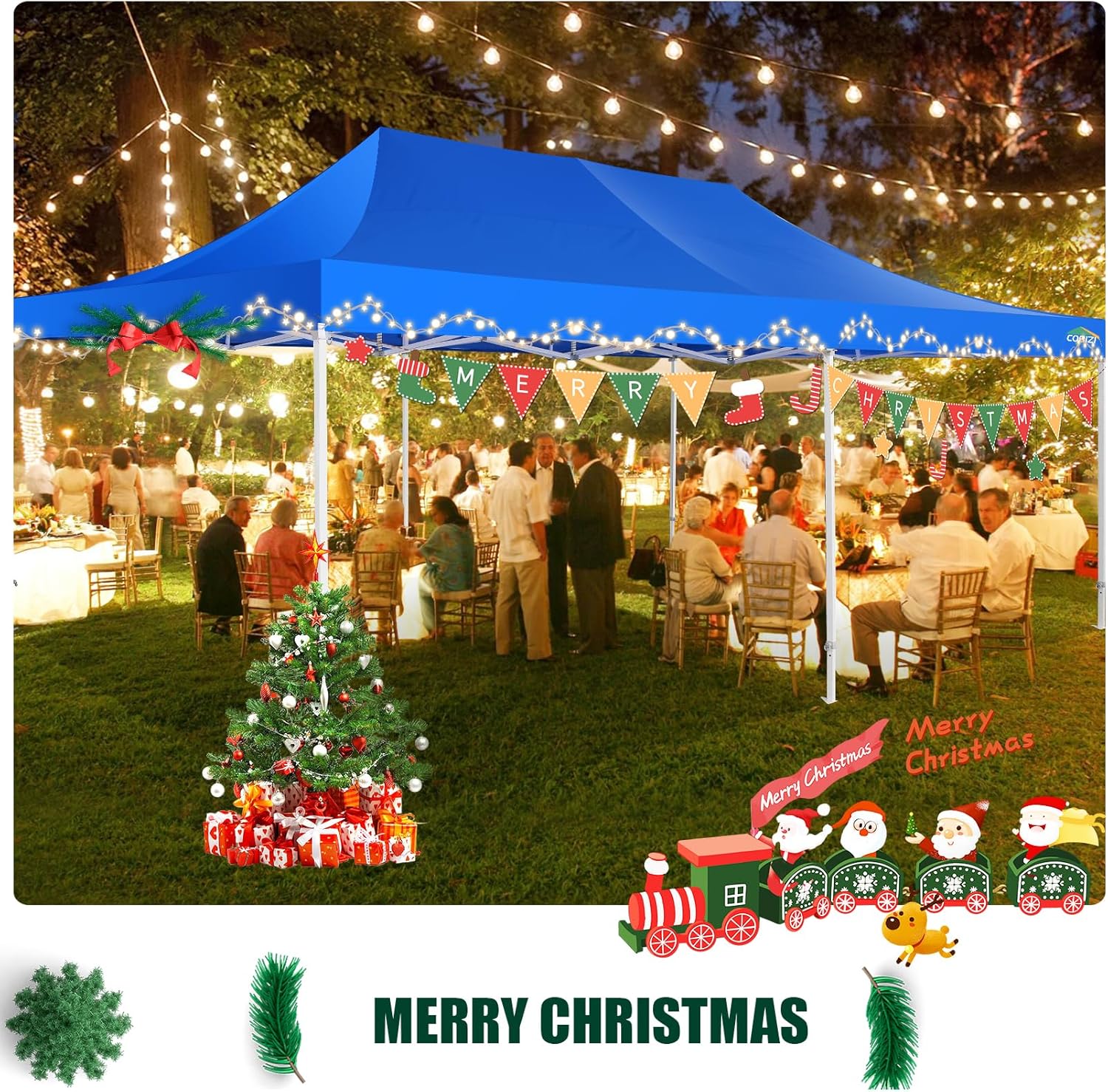 COBIZI 10x20 Heavy Duty Pop up Canopy Tent with 6 sidewalls Easy Up Commercial Outdoor Canopy Wedding Party Tents for Parties All Season Wind & Waterproof Gazebo with Roller Bag,Black(Frame Thickened)