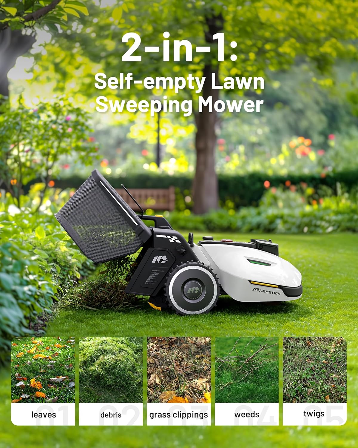 YUKA Mini 500H Robot Lawn Mower Reception 0.12 Acre, Max. 0.17 Acre, Ultrasense AI Vision+ RTK Positioning, Auto Mapping, App Control,45% Slope, Cutting Height 2''~3.5'', 3 Mowing Zones