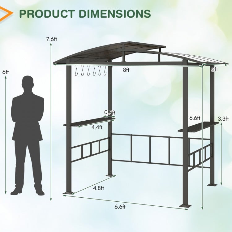 Hardtop Grill Gazebo with Vented Polycarbonate Roof Side Shelves