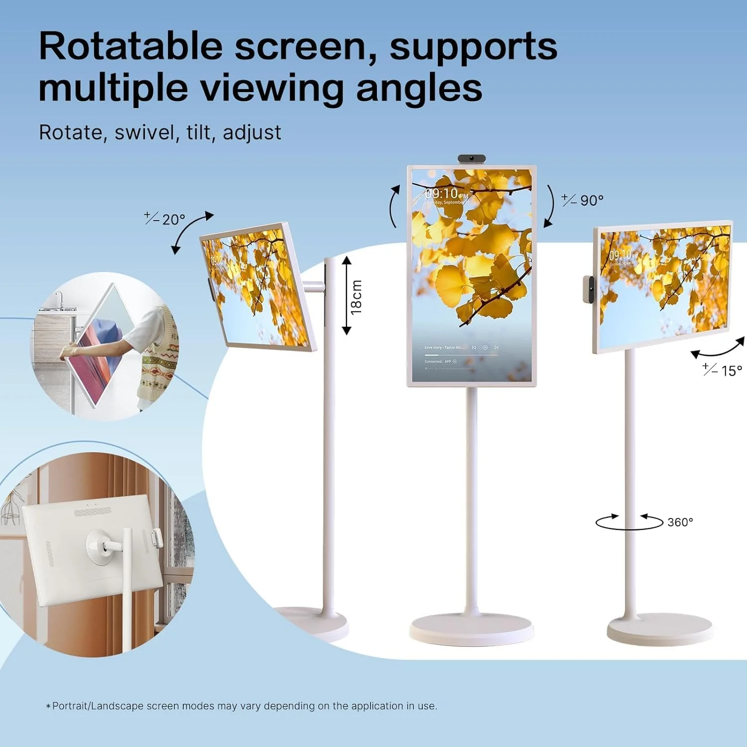 32-Inch Portable TV, 1080P FHD Rolling TV on Wheels with Rotatable Touch Screen, Android 13 OS, 8G RAM+128G Storage, Built-in Battery, Full Swivel Rotation, Voice Remote