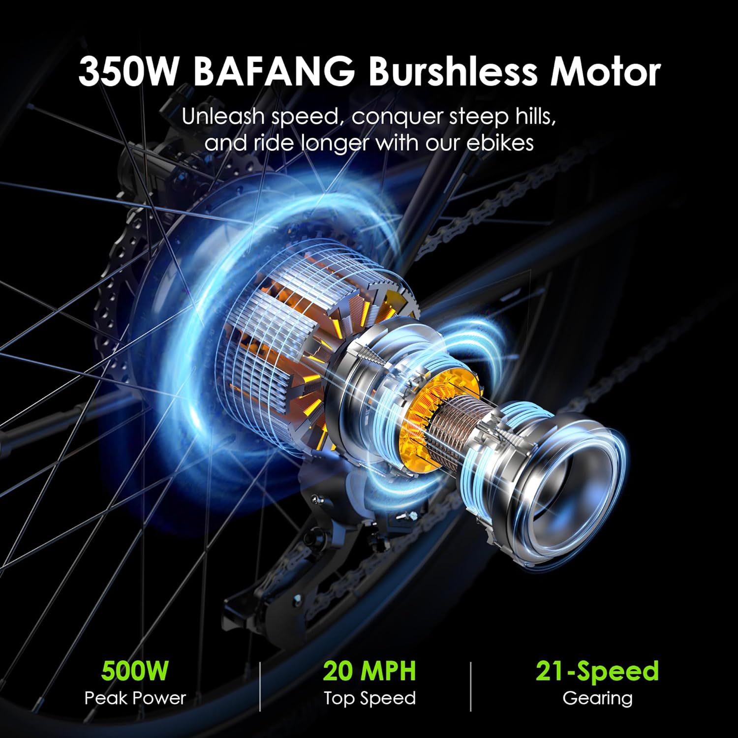 Adult Electric Bike, 350W BAFANG Motor (500W Peak), 4A 3H Fast Charging, 468Wh Li-Ion Battery, 21 Speed Gears, Air Saddle, 45 Miles 20 MPH 26