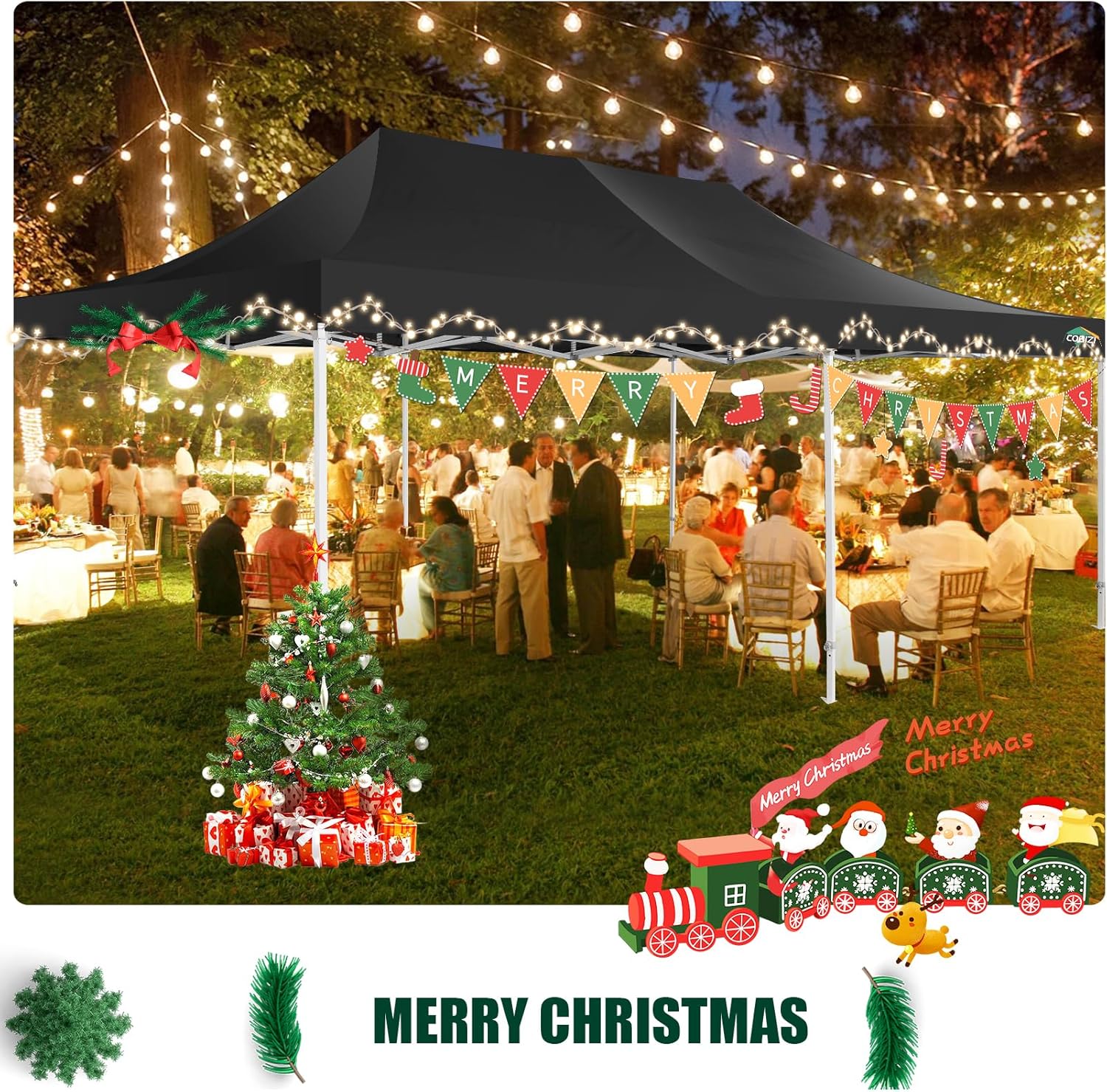 COBIZI 10x20 Heavy Duty Pop up Canopy Tent with 6 sidewalls Easy Up Commercial Outdoor Canopy Wedding Party Tents for Parties All Season Wind & Waterproof Gazebo with Roller Bag,Black(Frame Thickened)