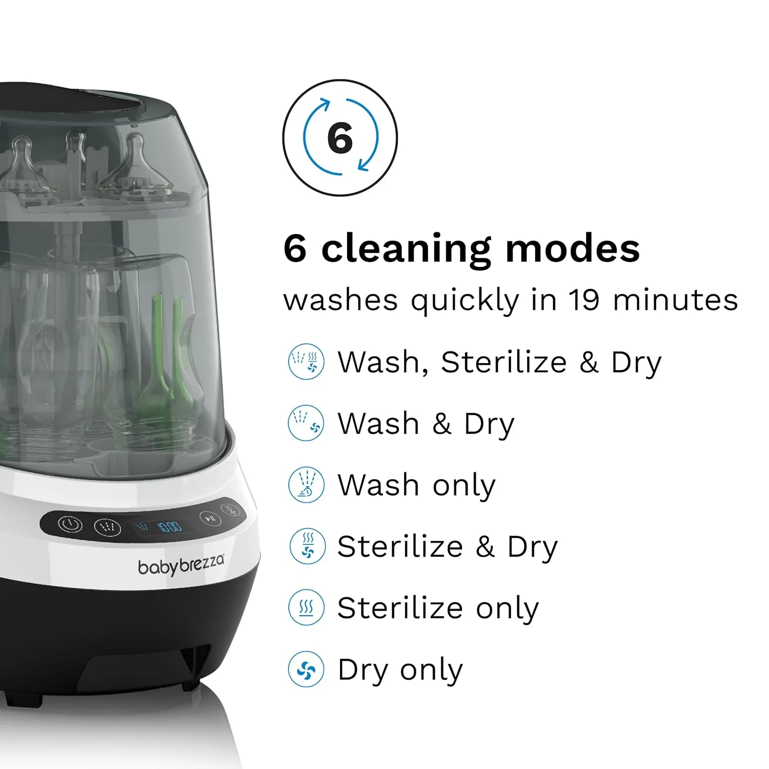 Baby Bottle Washer Pro - Baby Bottle Washer, Sterilizer + Dryer - All in One Machine Cleans Bottles, Pump Parts, & Sippy Cups - Replaces Hand Washing, Bottle Brushes and Drying Racks-Brezza