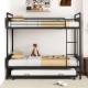 Twin Over Twin Bunk Bed with Trundle with Ladder and Full-length Guardrails