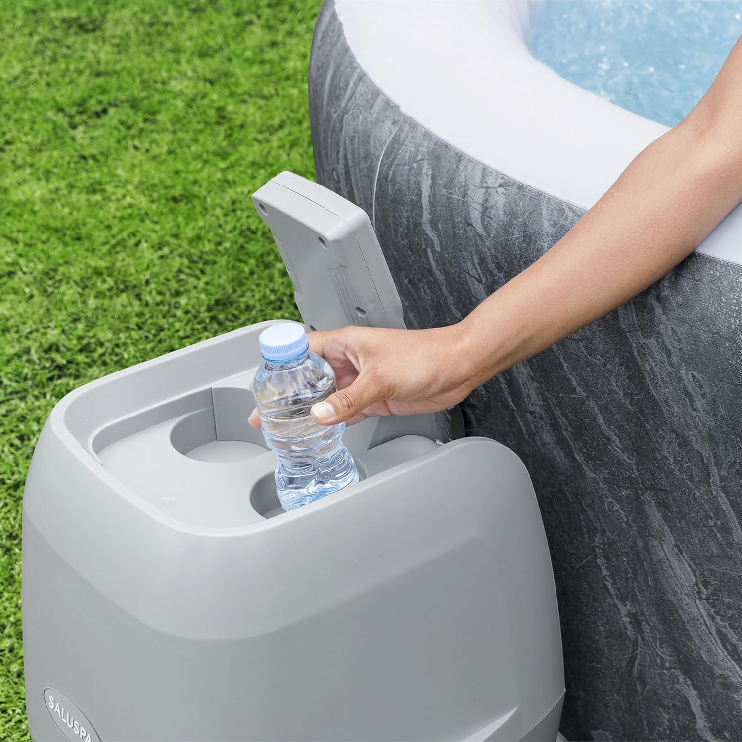 Bestway SaluSpa Fiji AirJet Large Round 2 to 4 Person Inflatable Hot Tub Portable Outdoor Spa with 120 AirJets and EnergySense Cover, Grey