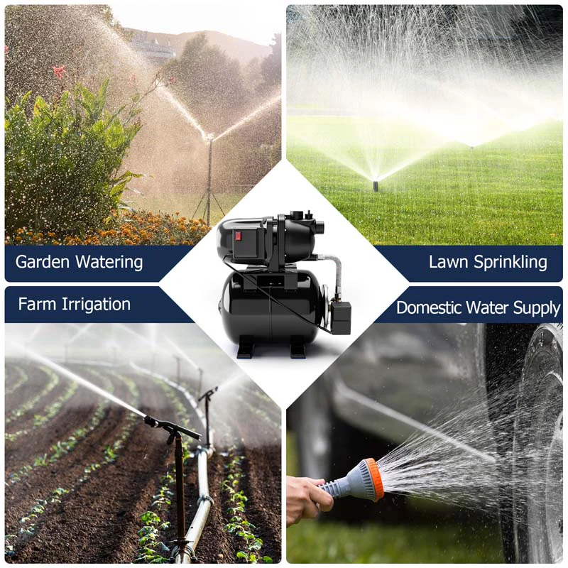 1200W 1.6HP Shallow Well Pump with Pressure Tank, 1000GPH Booster Water Pump Garden Farm Irrigation Jet Pump