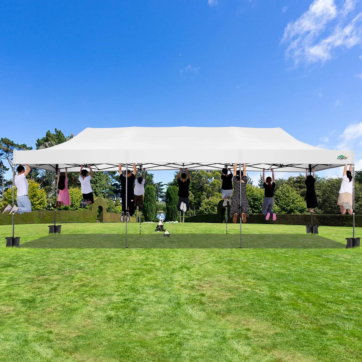 COBIZI 10x20 Heavy Duty Pop up Canopy Tent with 6 sidewalls Easy Up Commercial Outdoor Canopy Wedding Party Tents for Parties All Season Wind & Waterproof Gazebo with Roller Bag,Black(Frame Thickened)