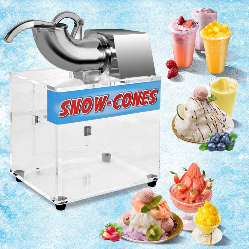 440LBS/H Electric Snow Cone Machine Ice Crusher Shaver with Dual Blades, 110V Stainless Steel Shaved Ice Machine for Home Commercial Use