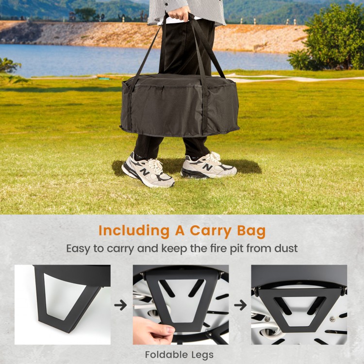 17 Inch Portable Gas Fire Pit with Folding Legs and Removable Grill for Camping