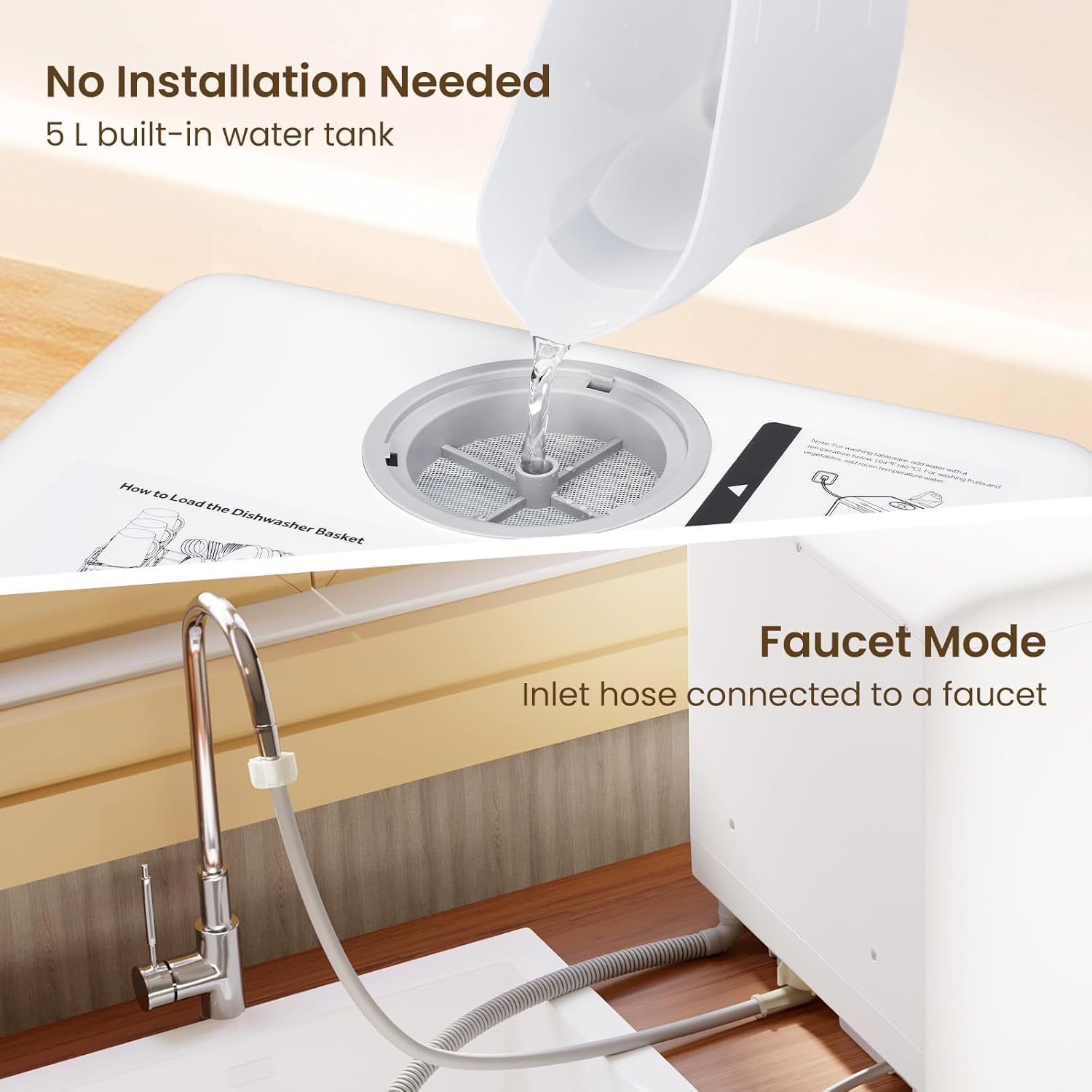 HAVA Countertop Dishwasher, 6 Programs Portable Dishwashers with 5L Built-in Water Tank