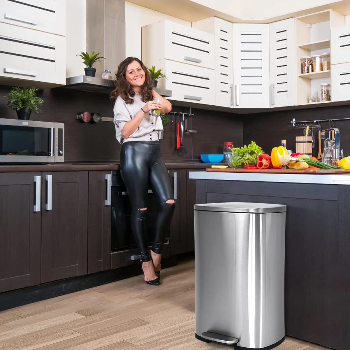 Bigacc 13 Gallon 50 Liter Kitchen Trash Can with Touch-Free & Motion Sensor, Automatic Stainless-Steel Garbage Can, Anti-Fingerprint Mute Designed Trash Bin Brushed Stainless Steel
