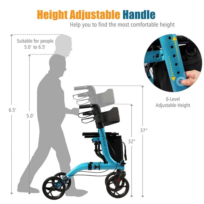Folding Rollator Walker with Seat & Storage Bag, Lightweight Medical Walker Rolling Mobility Walking Aid
