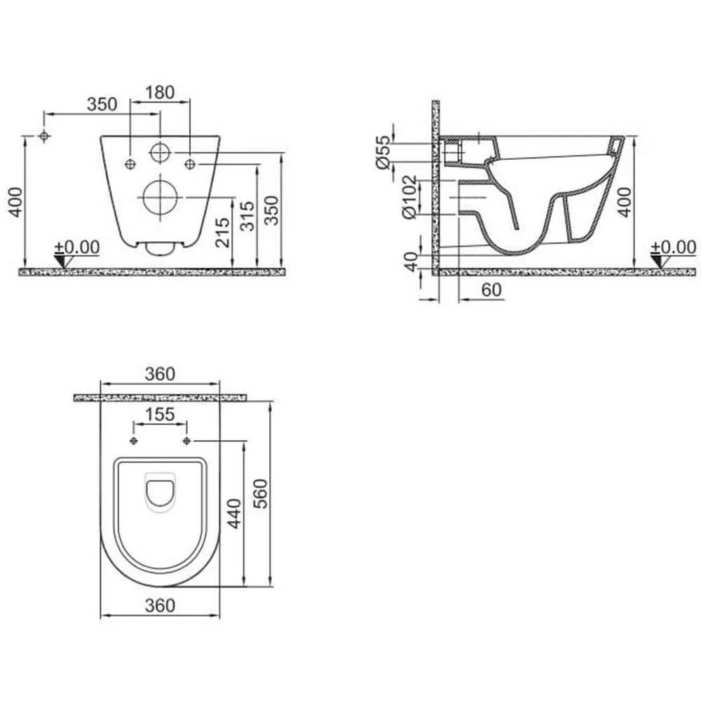 Kale Dove 2.0 Kanalsız Asma Klozet + Ultra Slim Yavaş Kapanan Klozet Kapağı (Siyah)