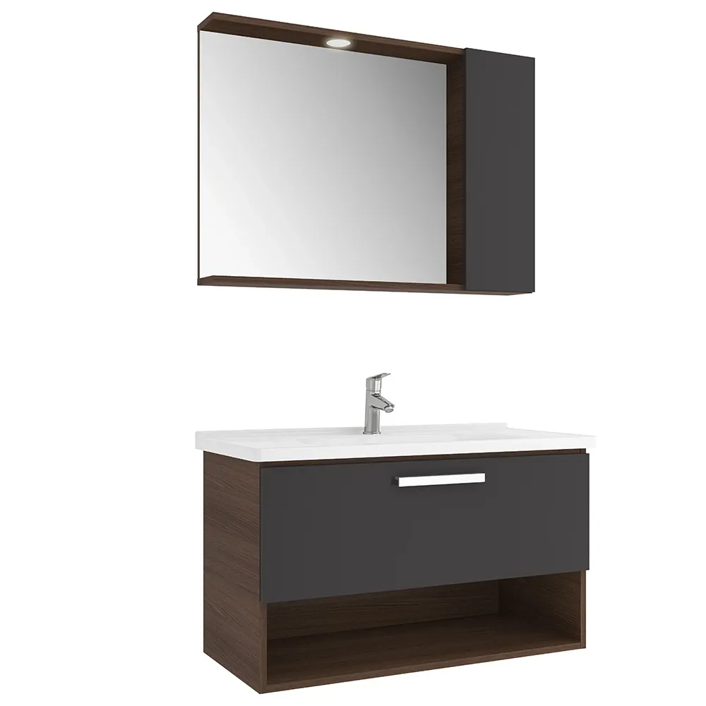 Kale Trevi 100 Cm Antrasit-Ceviz Banyo Dolabı Takımı