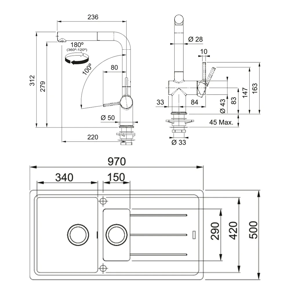 Franke Basis Bfg 651-97 1,5 Gözlü Granit Evye + Active Plus Doccia 2.0 Armatür (Sahara)