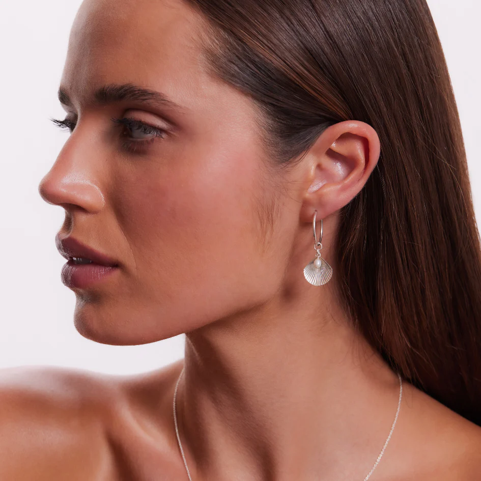 Ula Shell Hoop Earrings - Sterling Silver