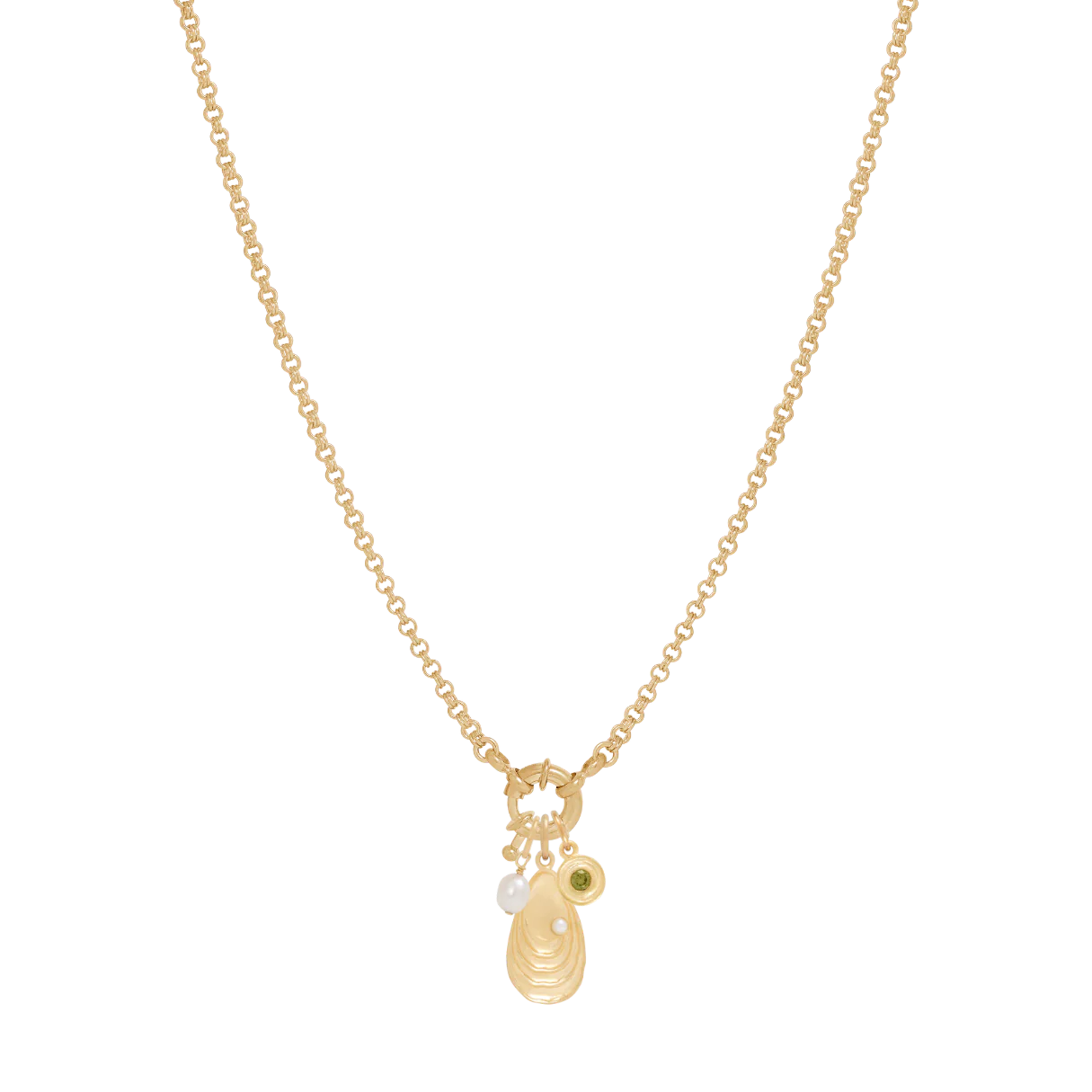 Double Link Rolo Charm Necklace with Sailor Clasp - Gold