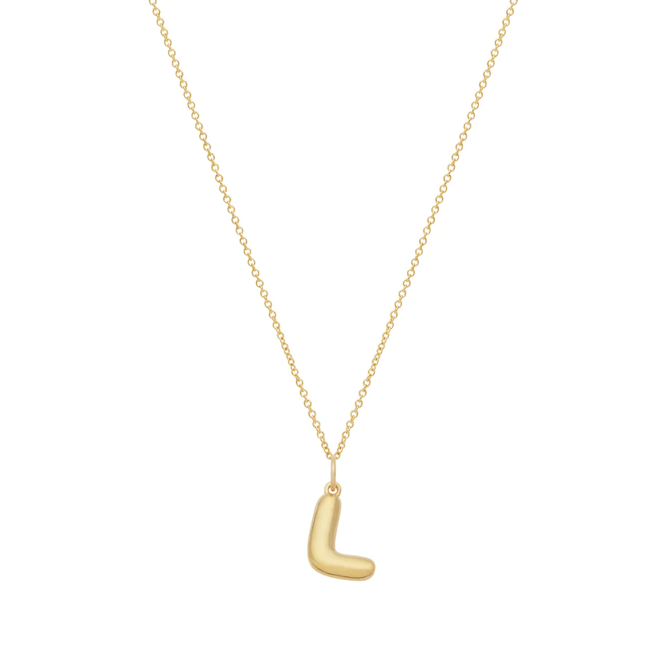 Bubble Letter Necklace with Birthstone - Gold