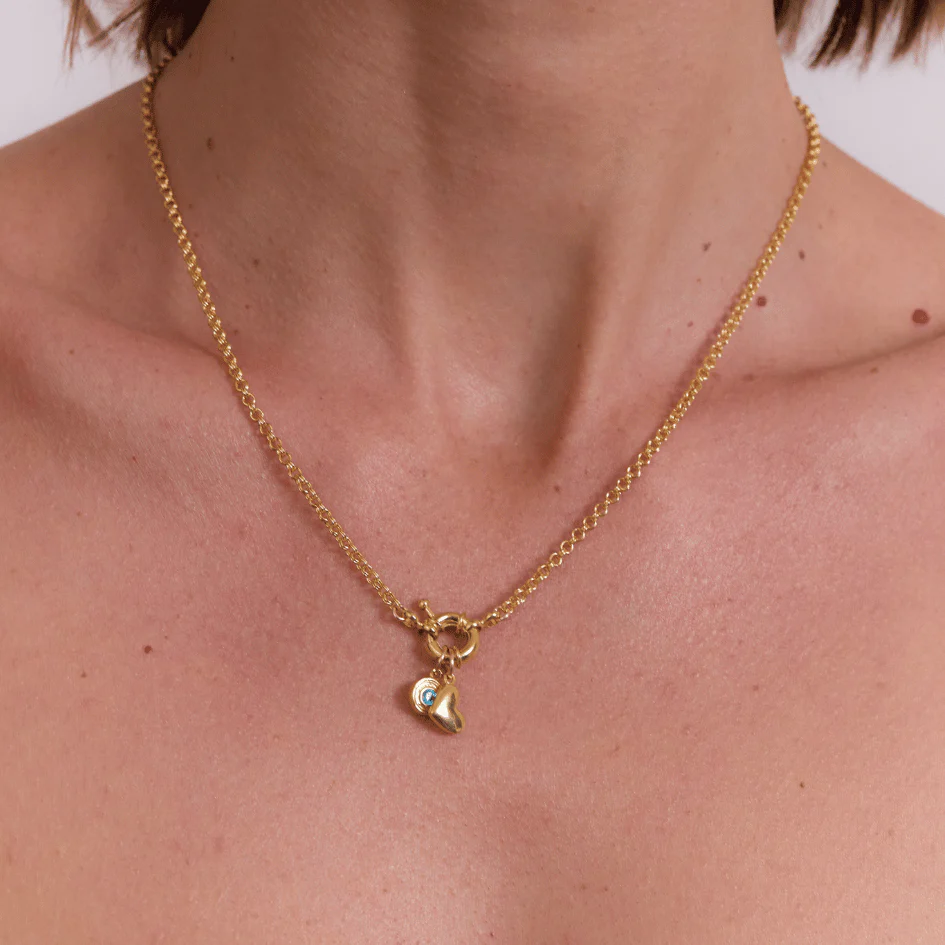 Double Link Rolo Charm Necklace with Sailor Clasp - Gold