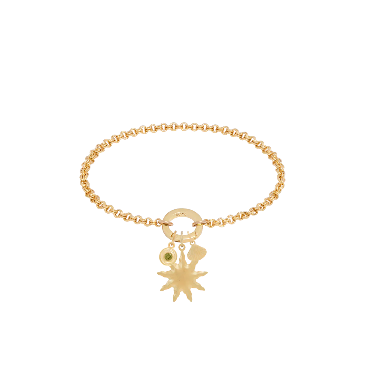 Double Link Rolo Charm Bracelet with Round Push Clasp - Gold