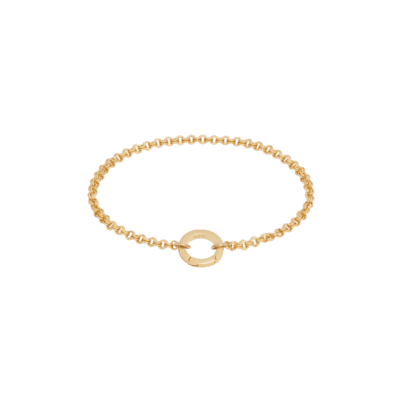 Double Link Rolo Charm Bracelet with Round Push Clasp - Gold