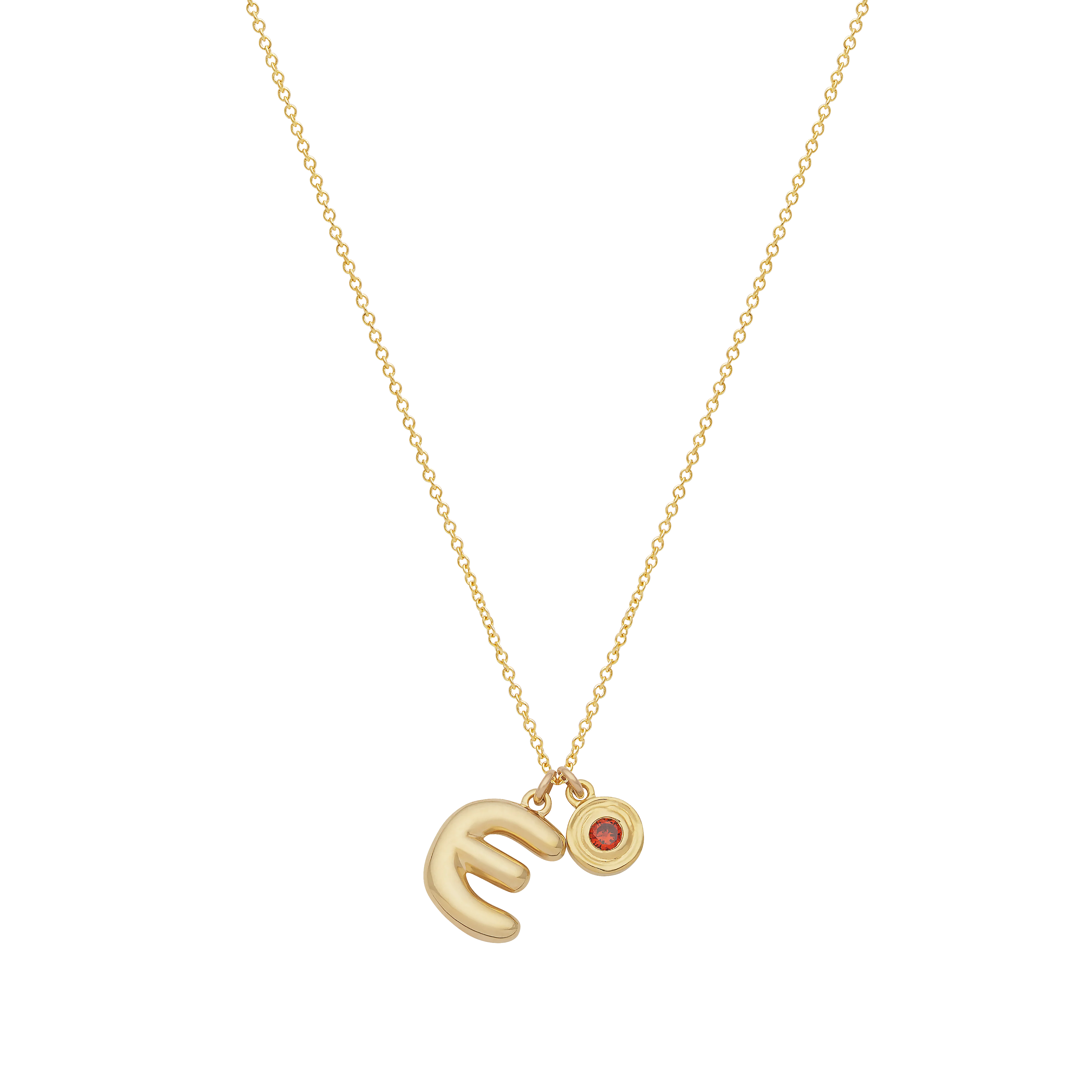 Bubble Letter Necklace with Birthstone - Gold