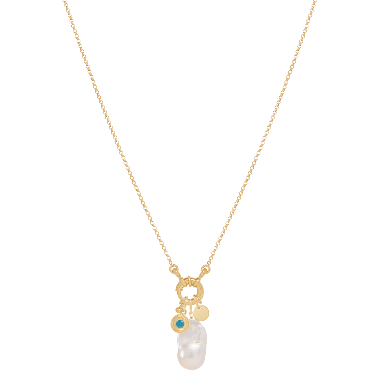 Fine Rolo Charm Necklace with Sailor Clasp - Gold