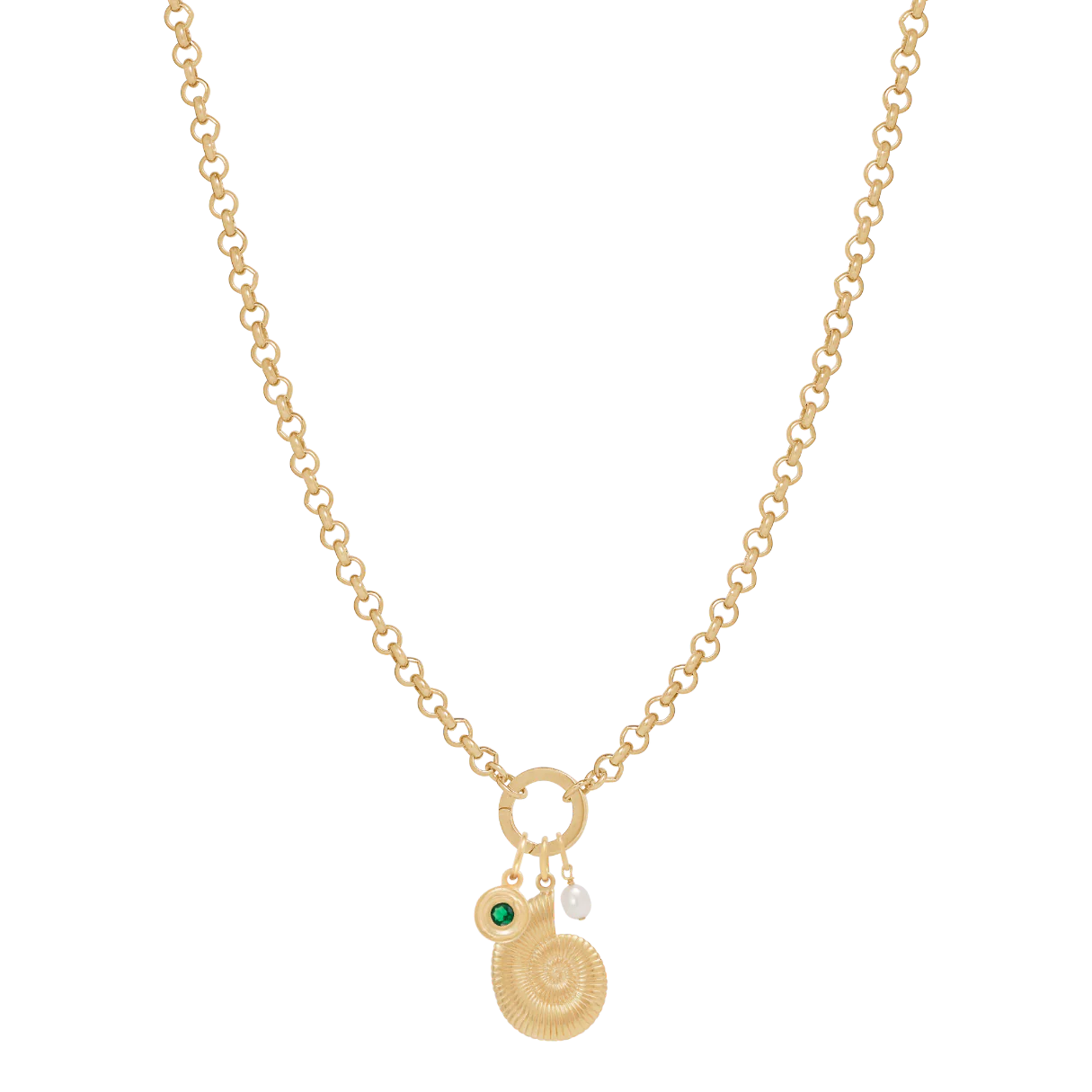 Belcher Charm Necklace with Round Clasp - Gold