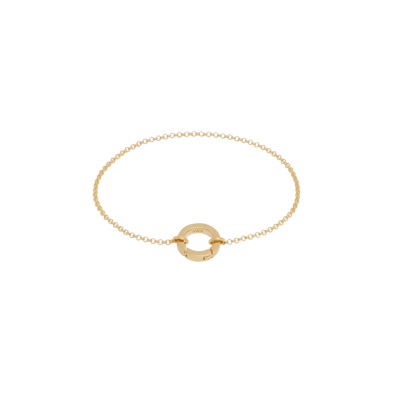 Fine Rolo Charm Bracelet with Round Push Clasp - Gold