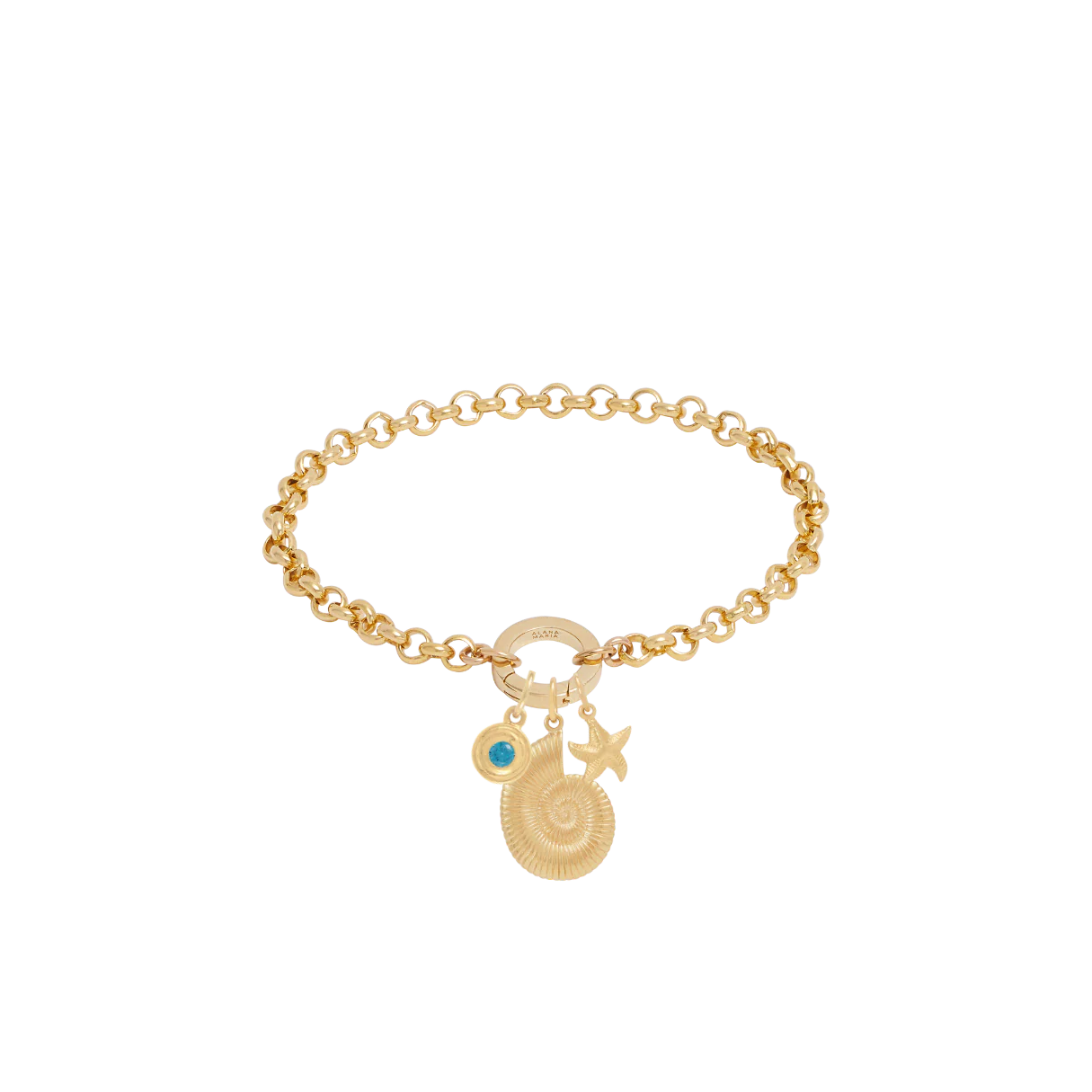 Belcher Charm Bracelet with Round Push Clasp - Gold