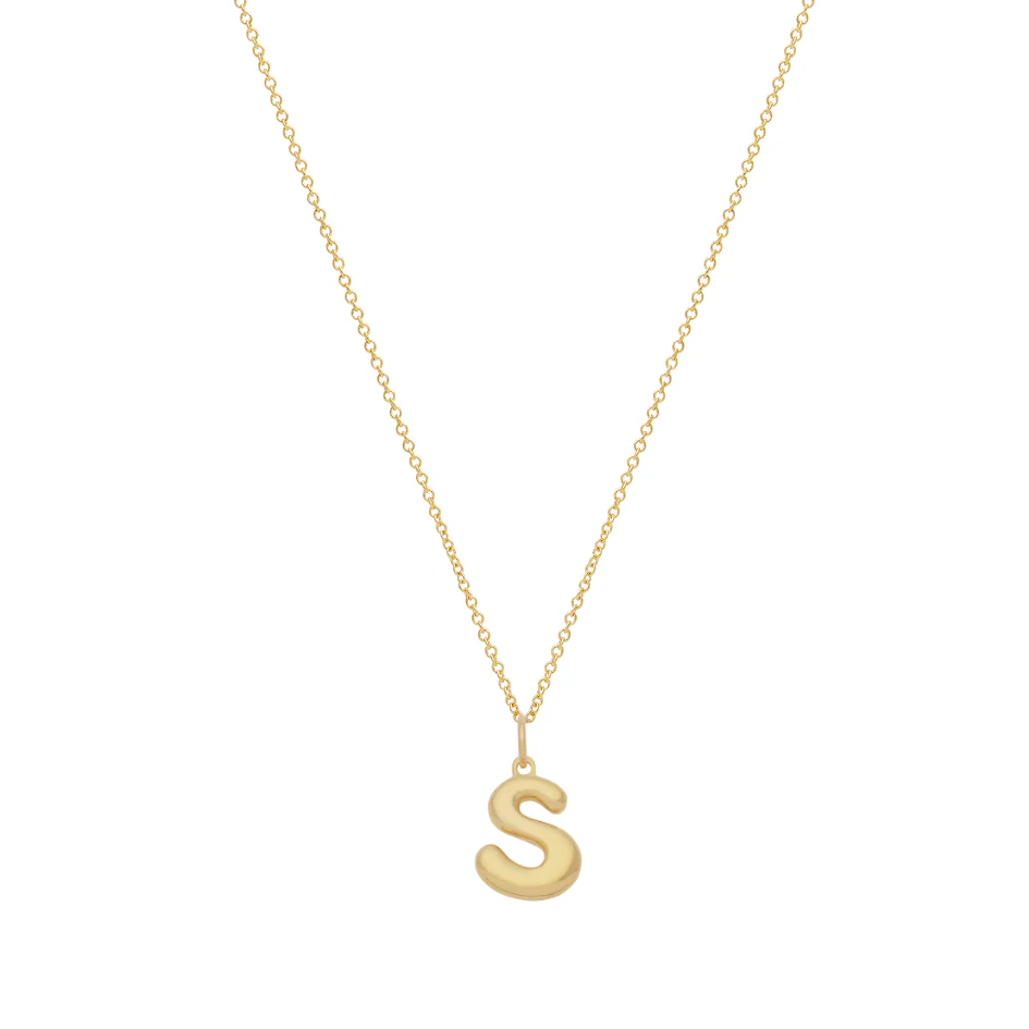 Bubble Letter Necklace with Birthstone - Gold