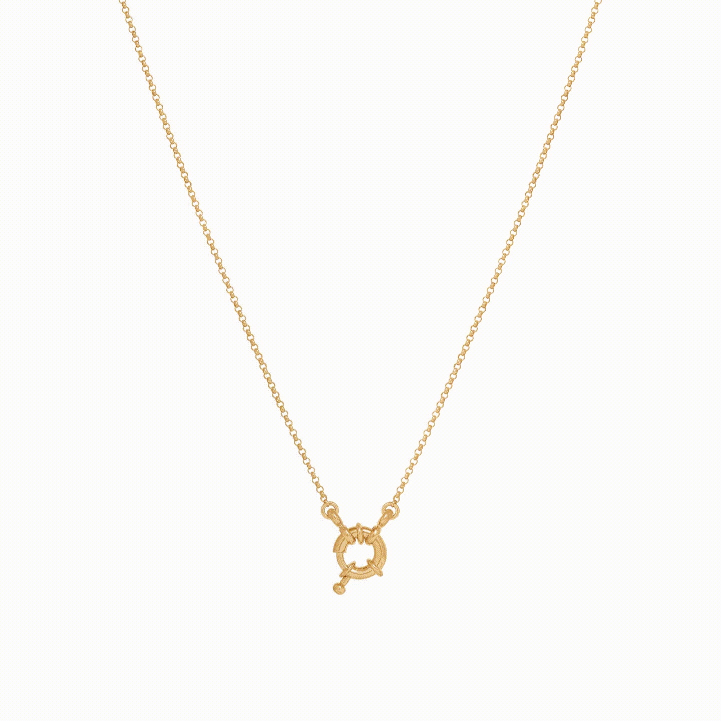Fine Rolo Charm Necklace with Sailor Clasp - Gold