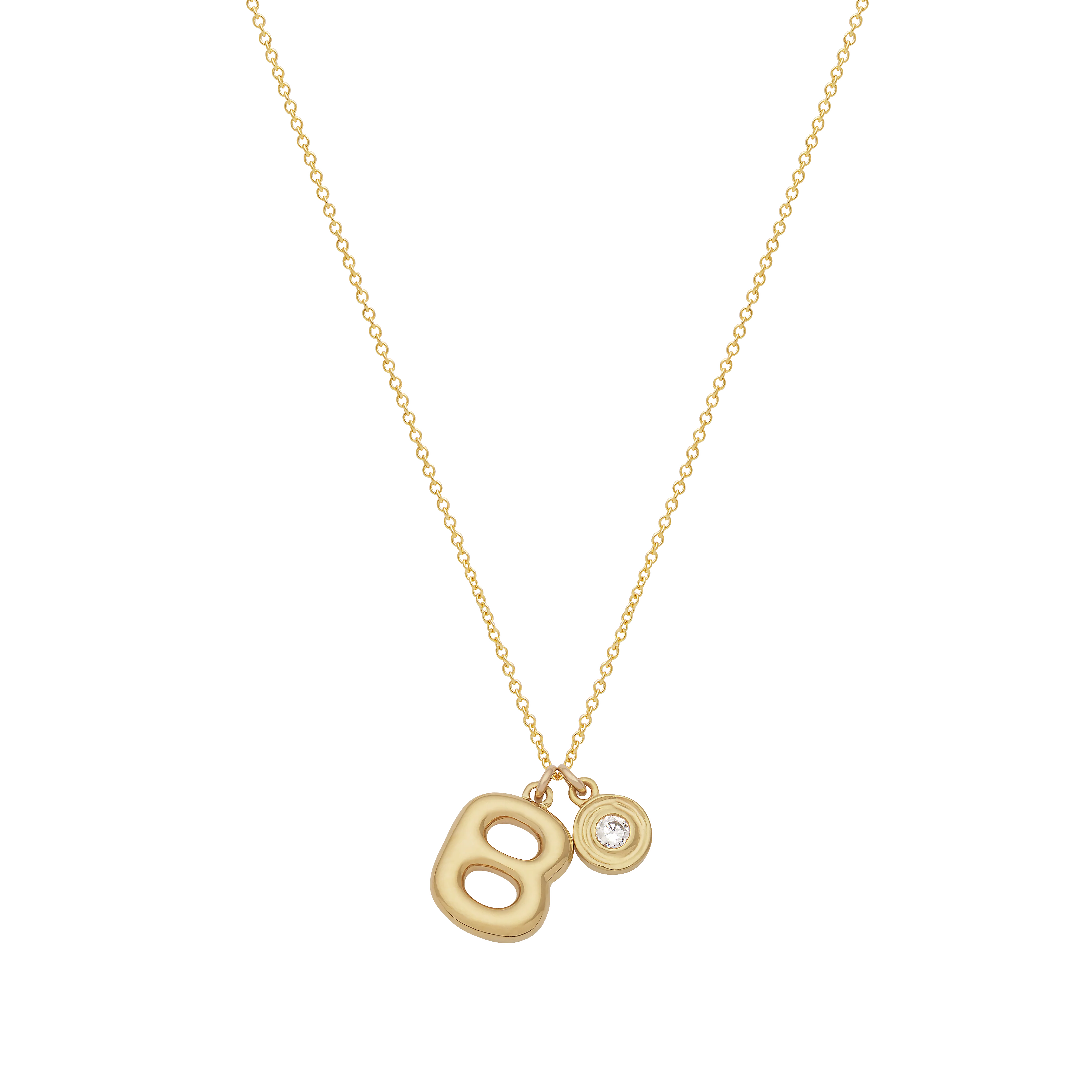 Bubble Letter Necklace with Birthstone - Gold