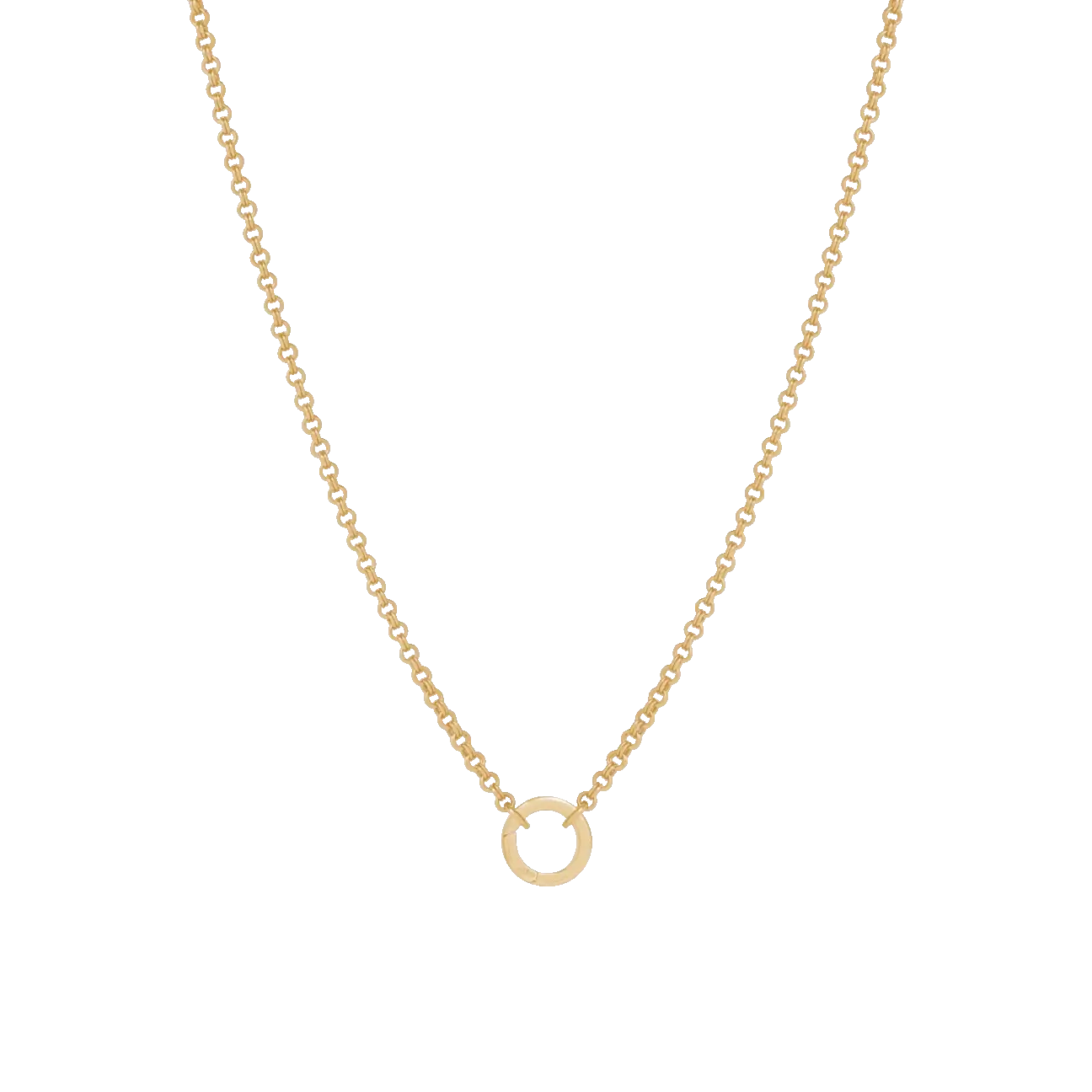 Double Link Rolo Charm Necklace with Round Clasp - Gold