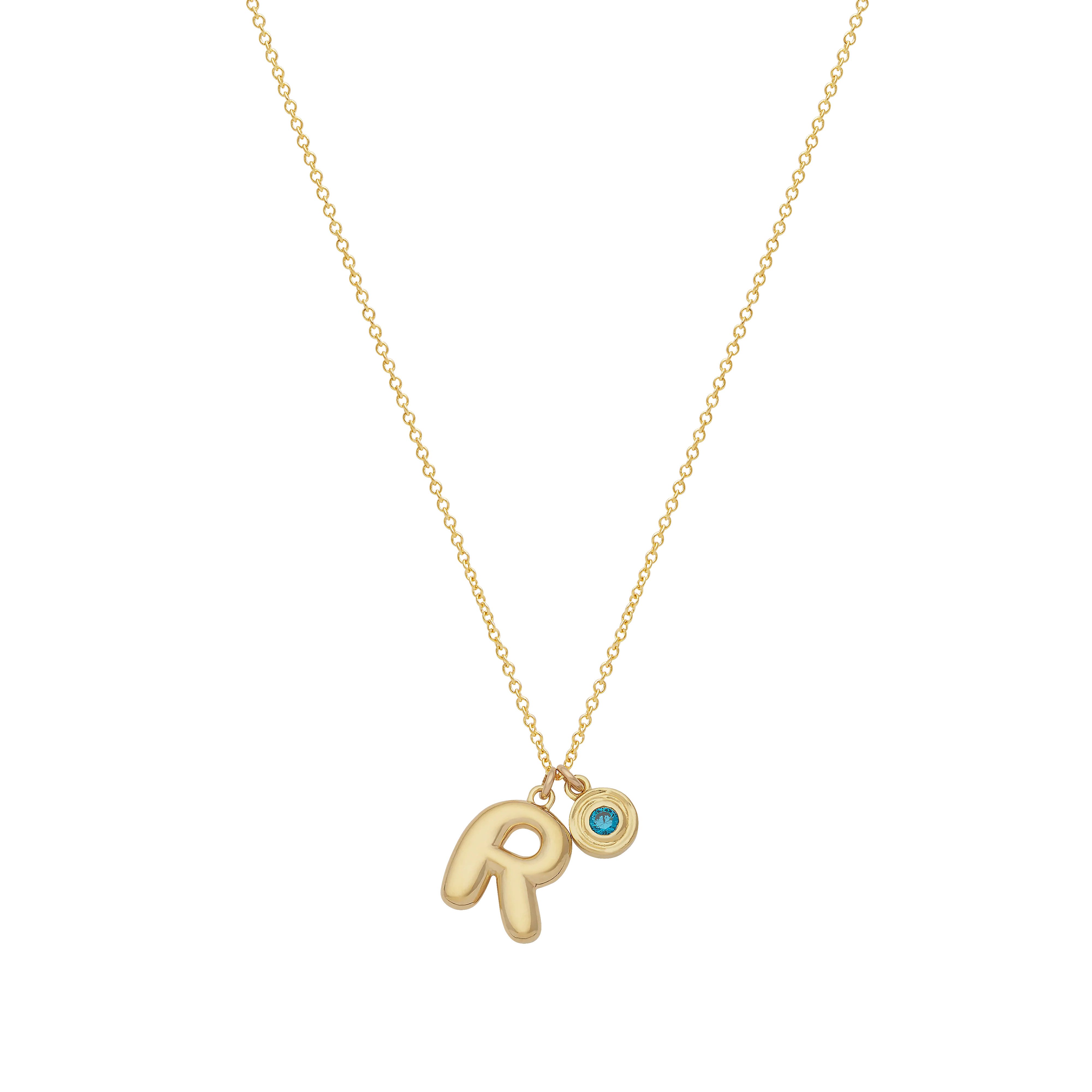 Bubble Letter Necklace with Birthstone - Gold