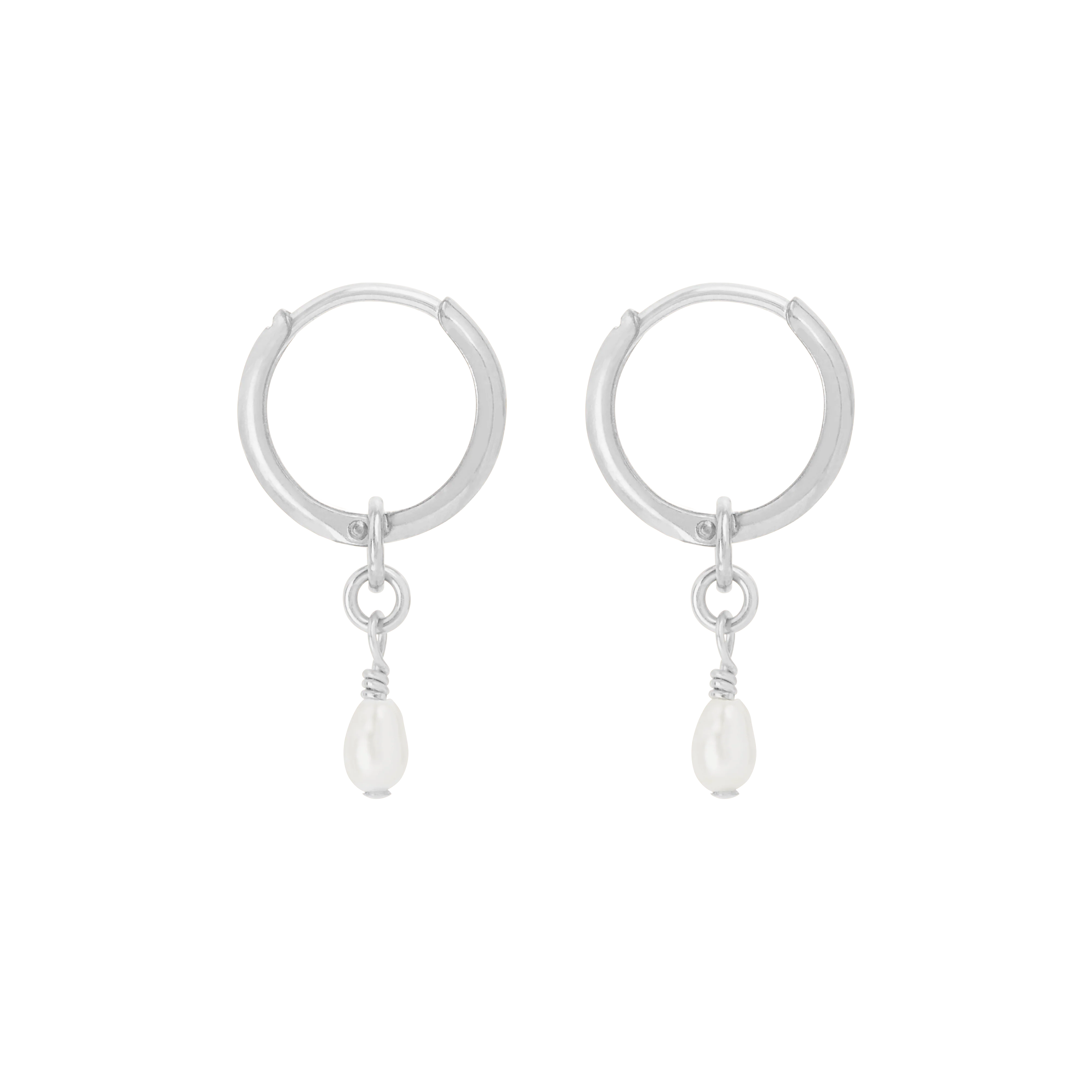 Noa Pearl Mini Hoop Earrings - Silver