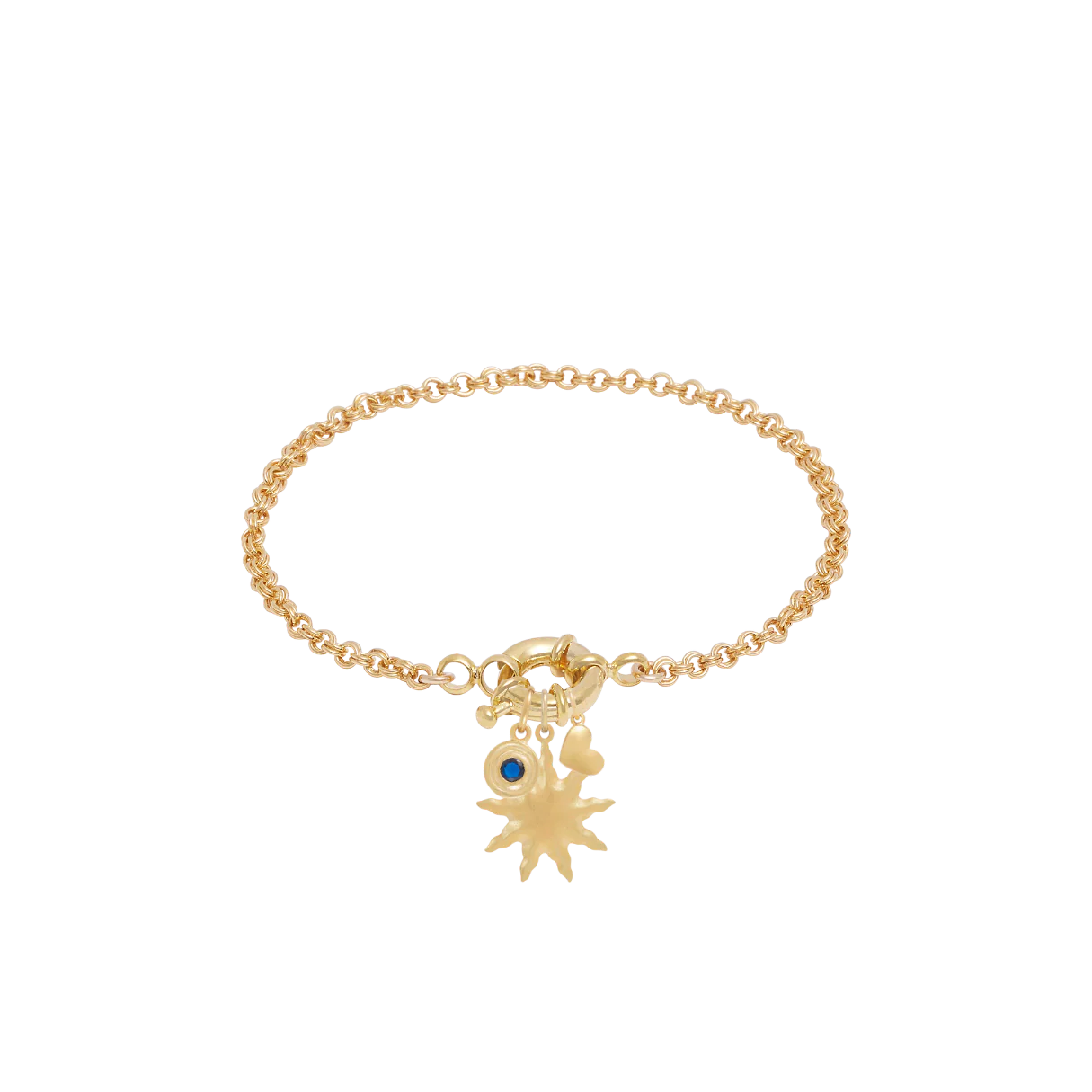 Double Link Rolo Charm Bracelet with Sailor Clasp - Gold