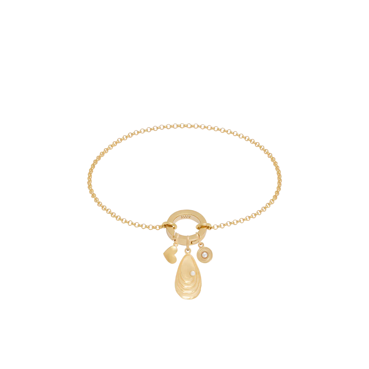 Fine Rolo Charm Bracelet with Round Push Clasp - Gold