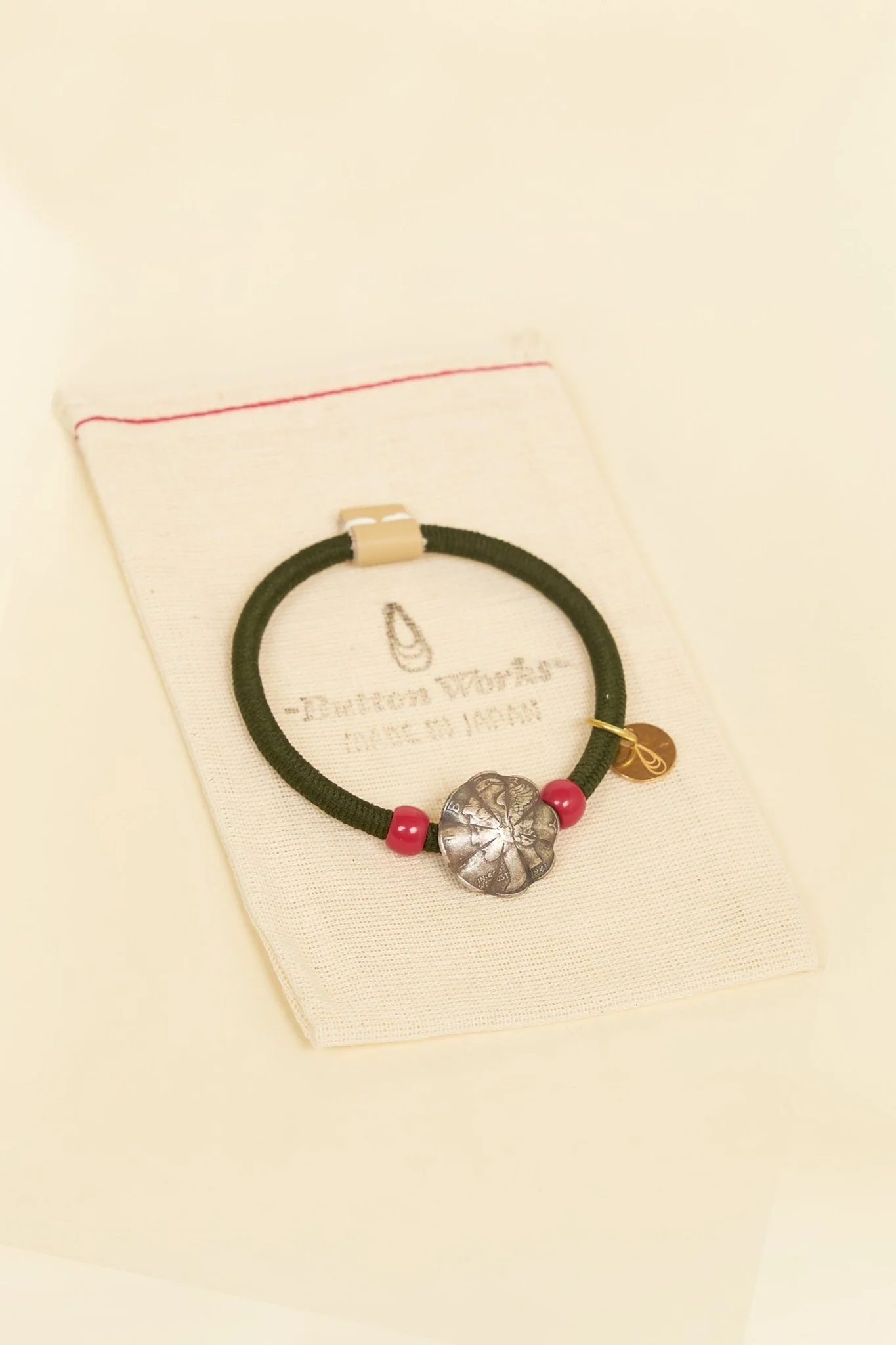 Button Works Mercury Dime Concho Bracelet Gum - Olive & Red