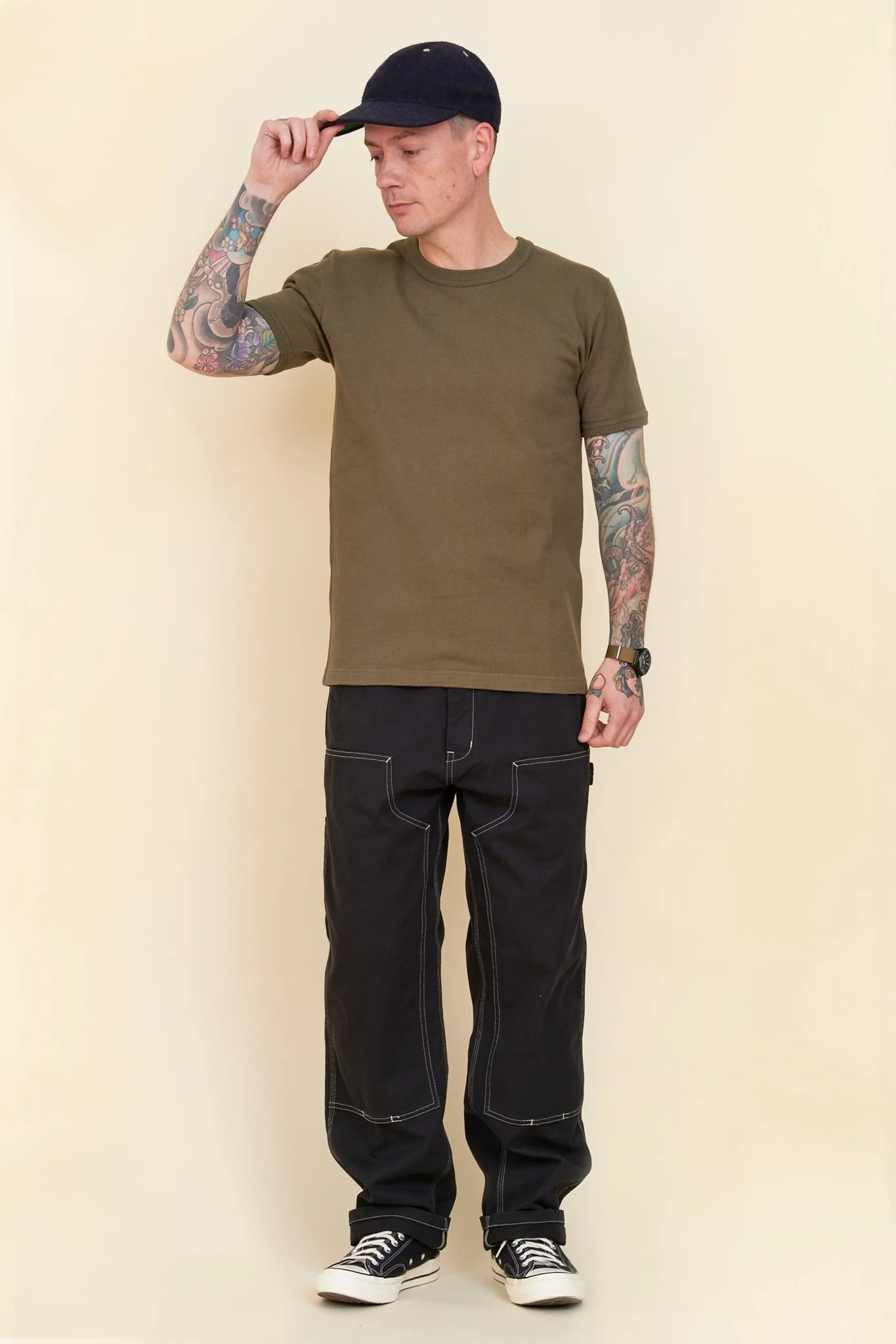 Iron Heart 11oz Cotton Knit Crew Neck T-Shirt - Olive
