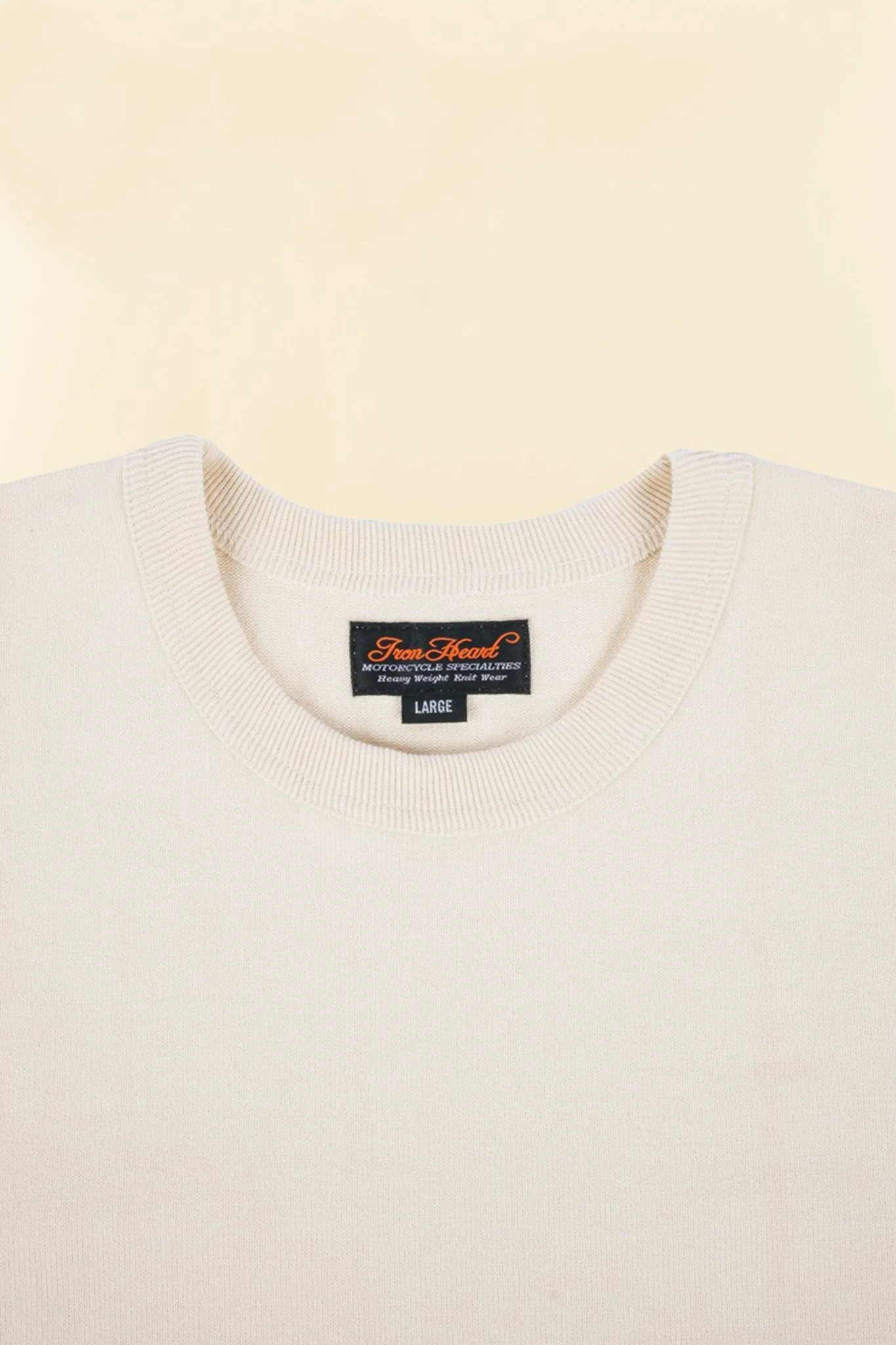 Iron Heart 11oz Cotton Knit Crew Neck T-Shirt - Cream