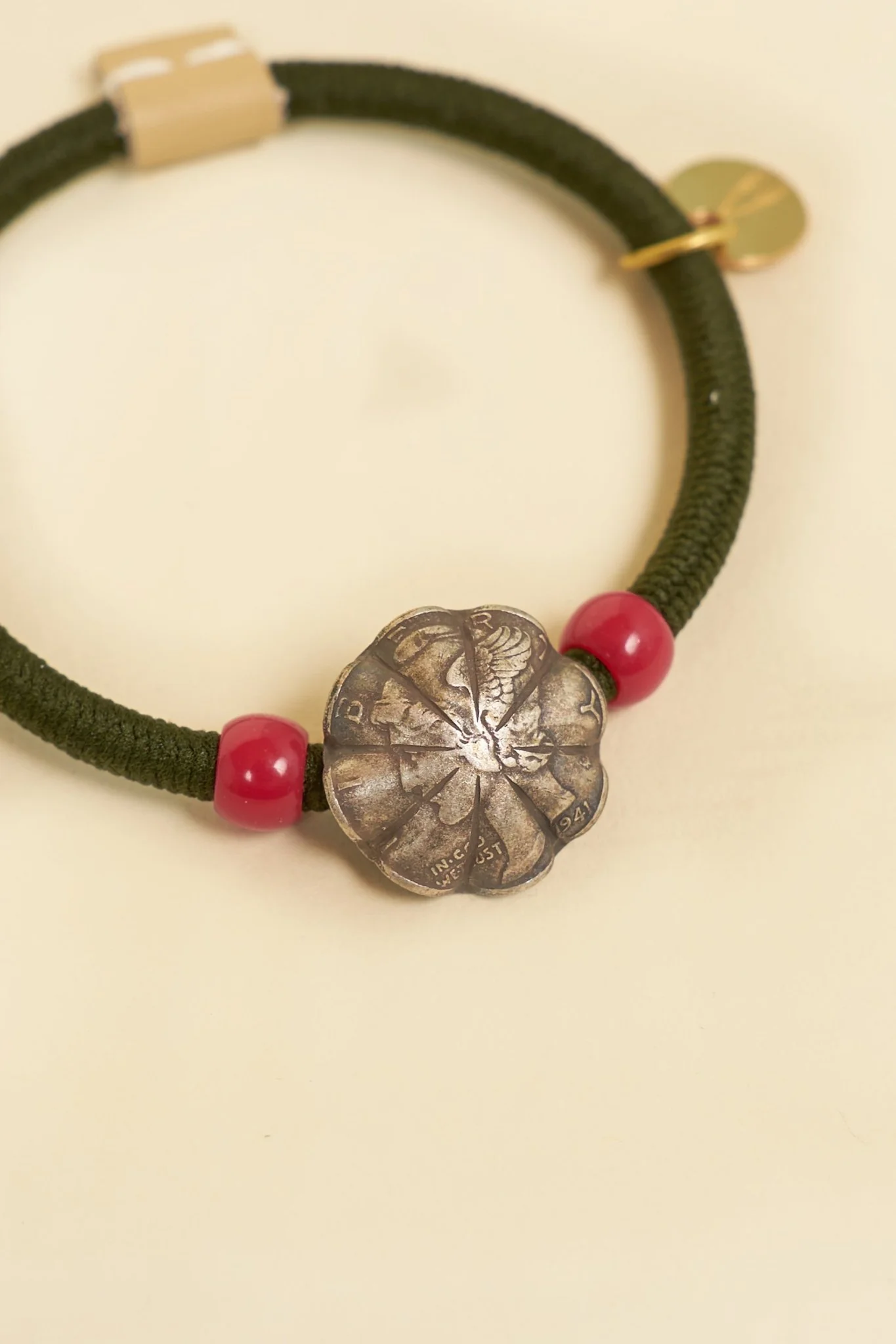 Button Works Mercury Dime Concho Bracelet Gum - Olive & Red