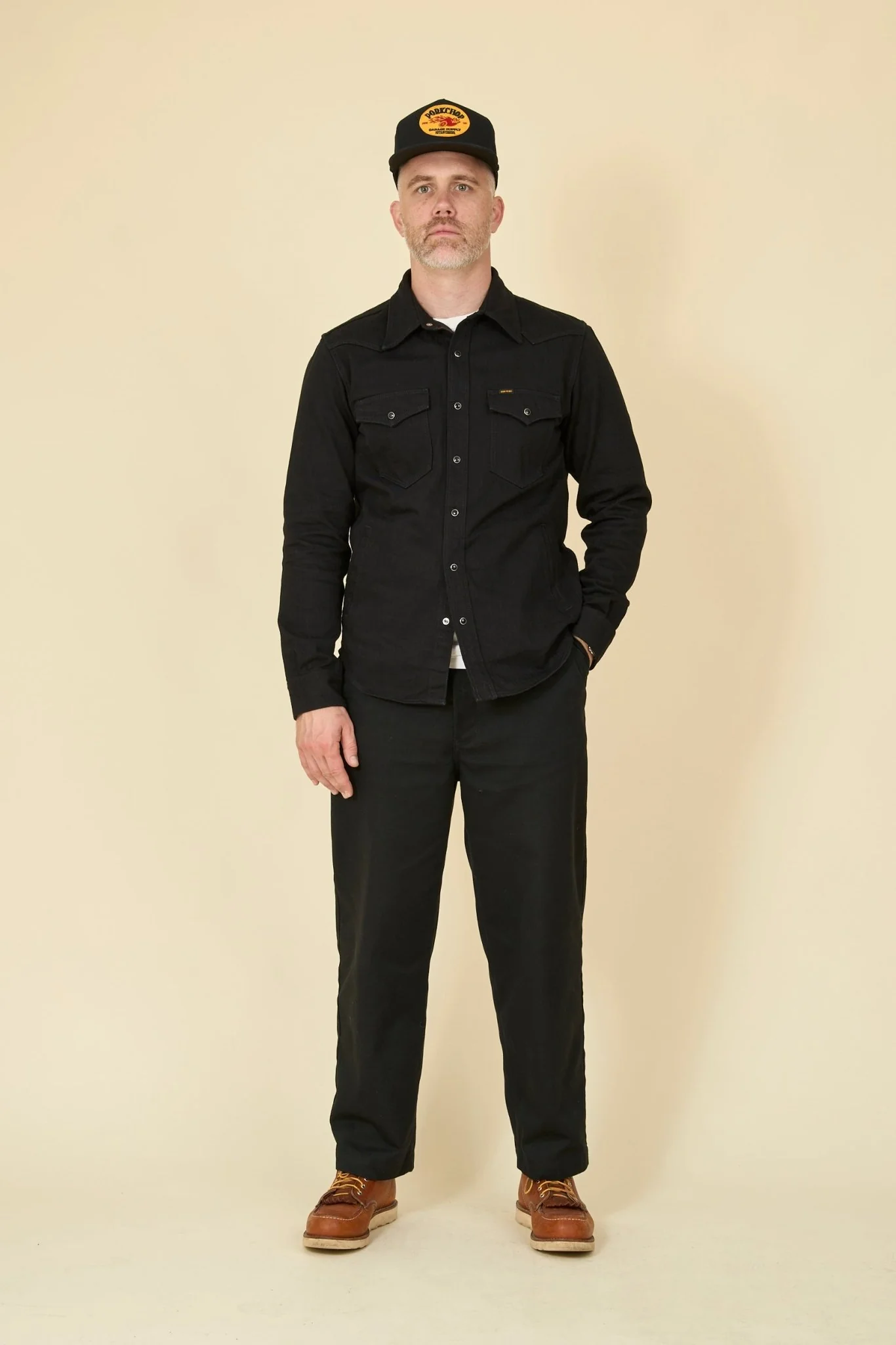 Iron Heart 14oz Herringbone CPO Western Shirt - Black
