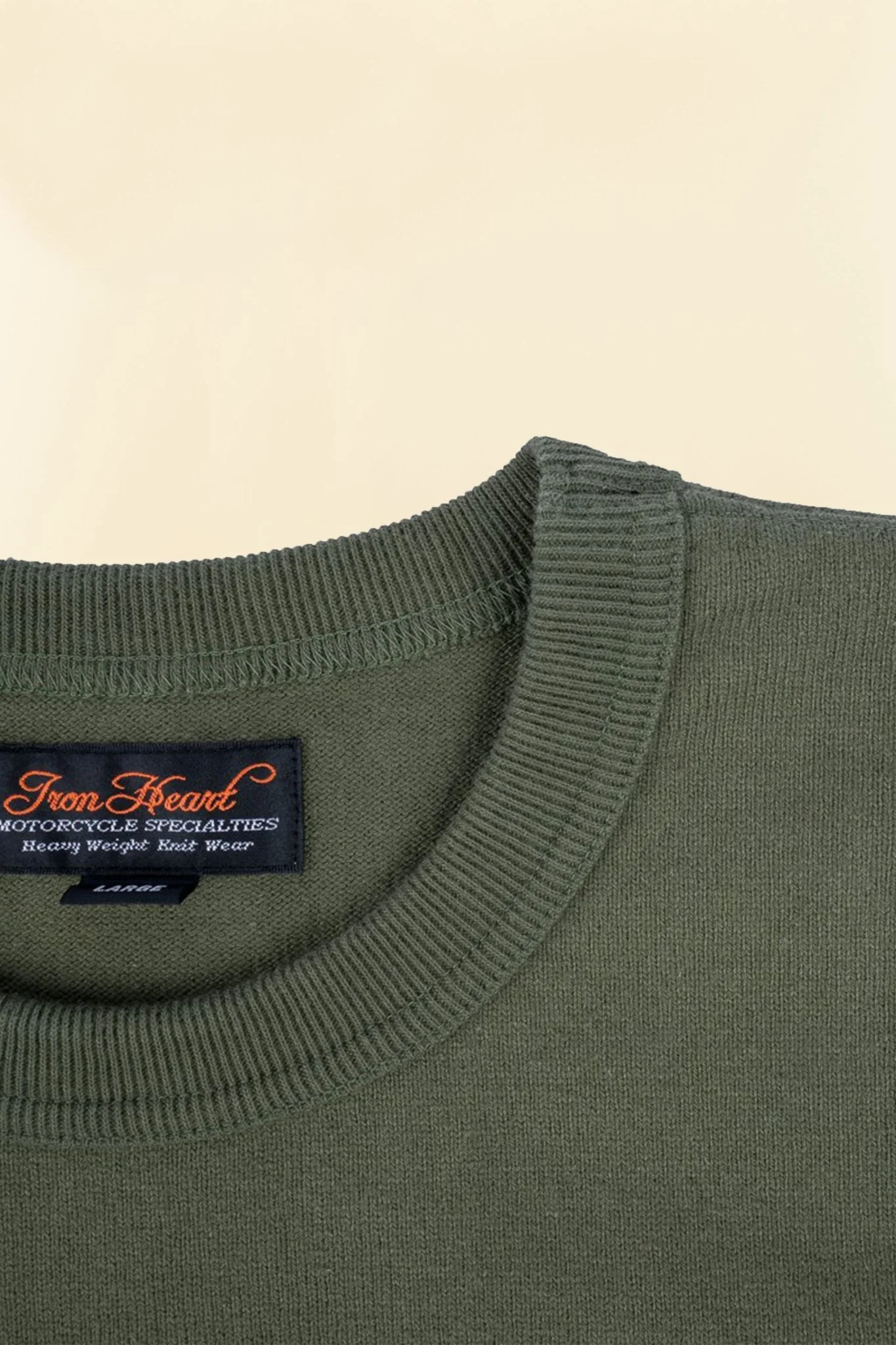 Iron Heart 11oz Cotton Knit Crew Neck T-Shirt - Olive