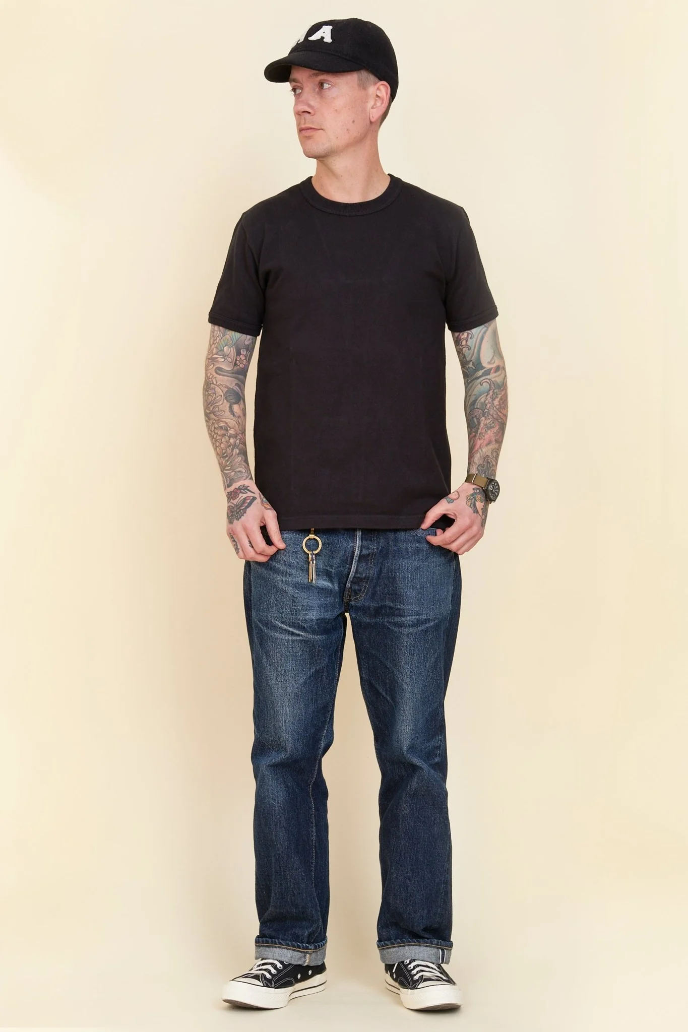 Iron Heart 11oz Cotton Knit Crew Neck T-Shirt - Black