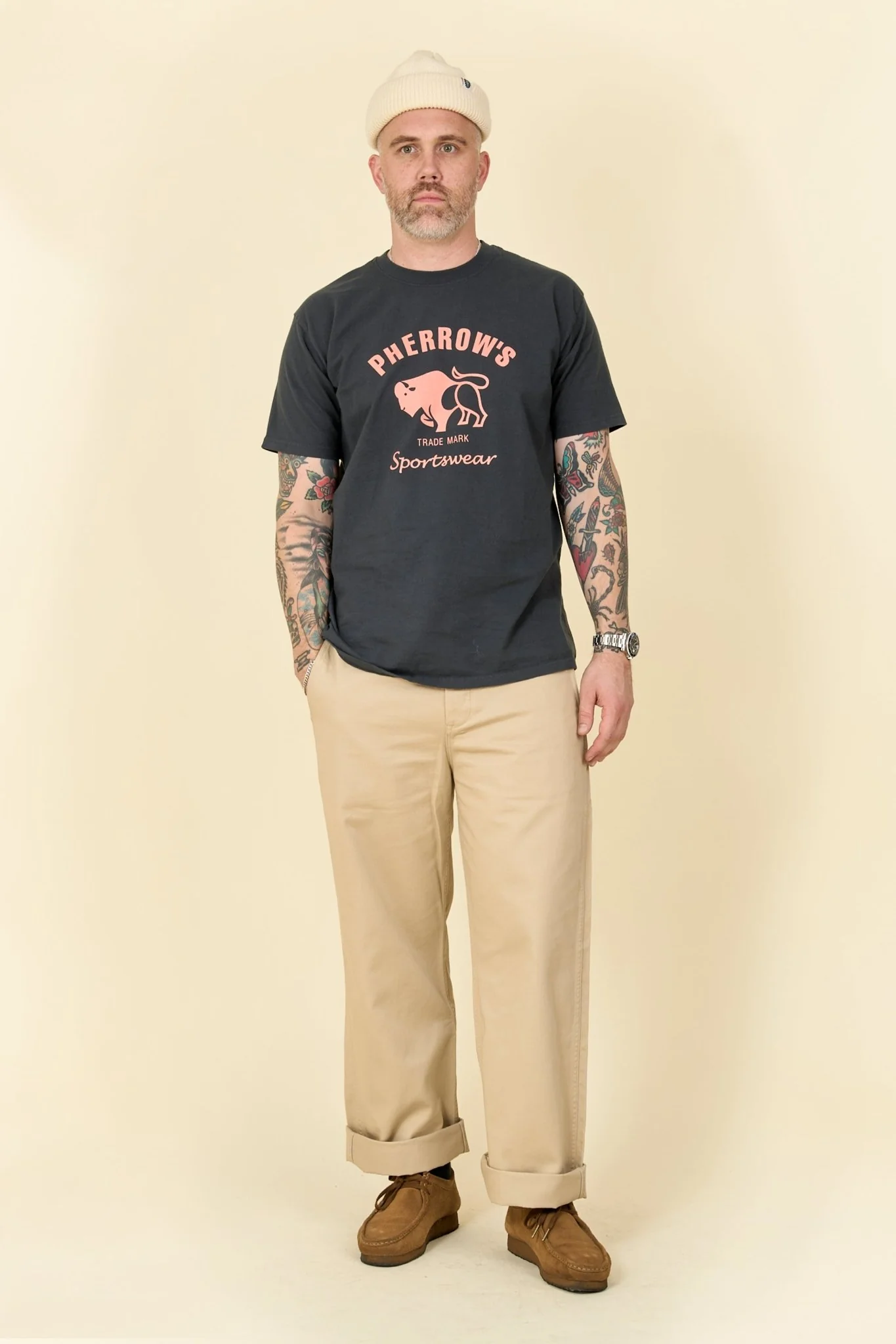 Pherrow's Classic Buffalo Print T-Shirt - Sulphur Black