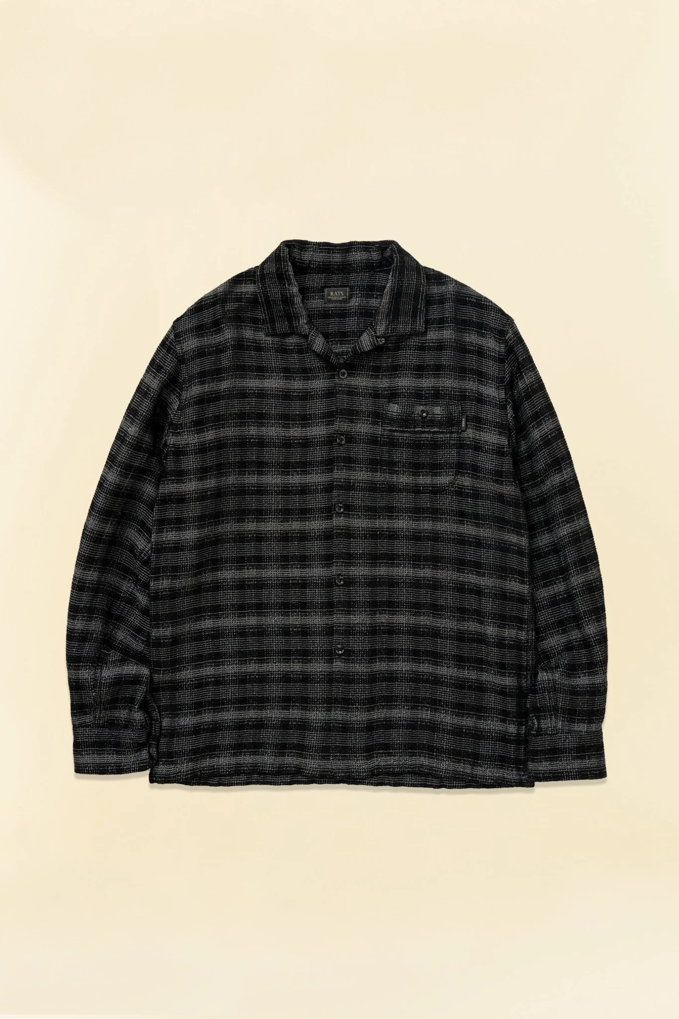 Rats Open Collar Ombre Shirt - Black / Gray Check