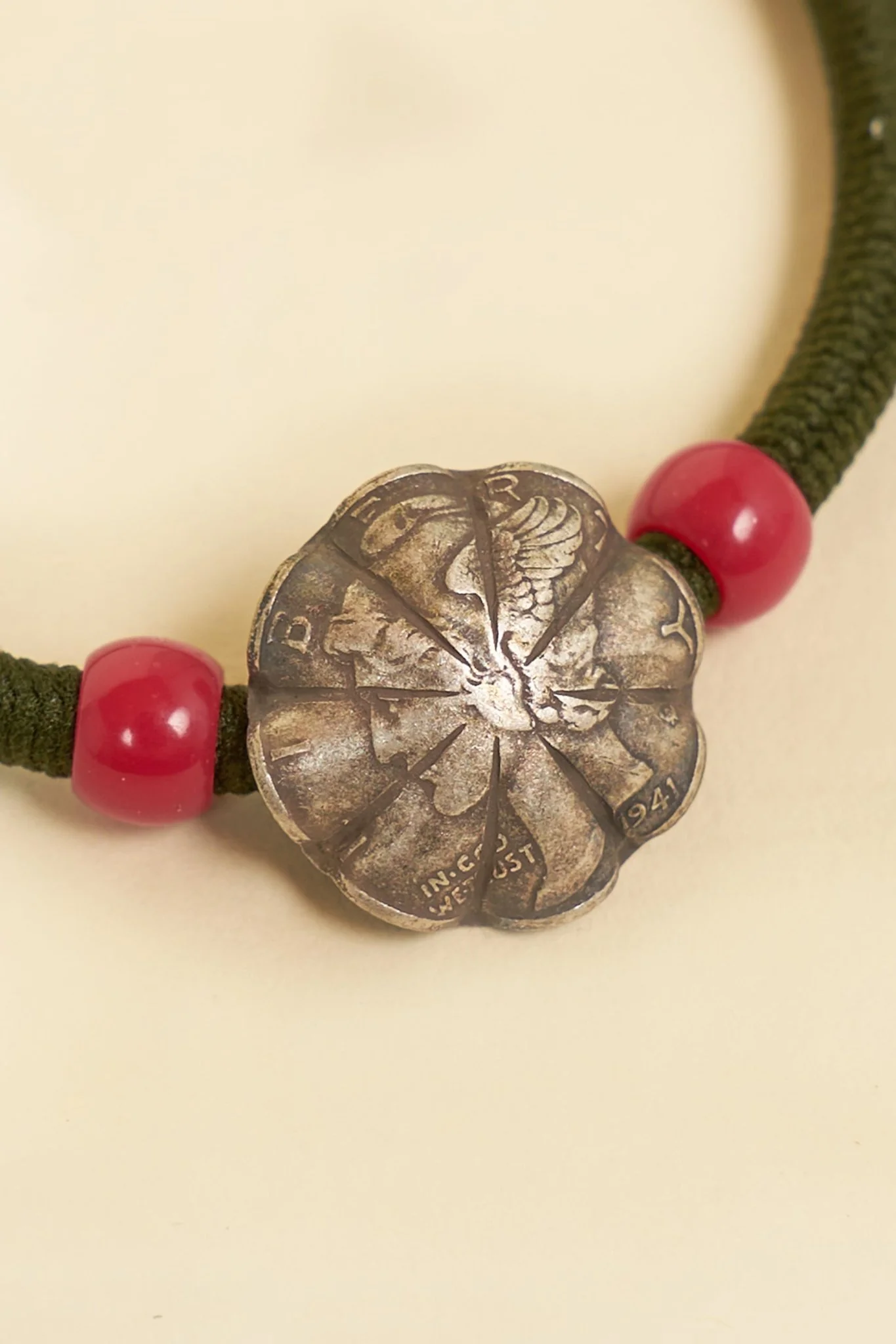 Button Works Mercury Dime Concho Bracelet Gum - Olive & Red